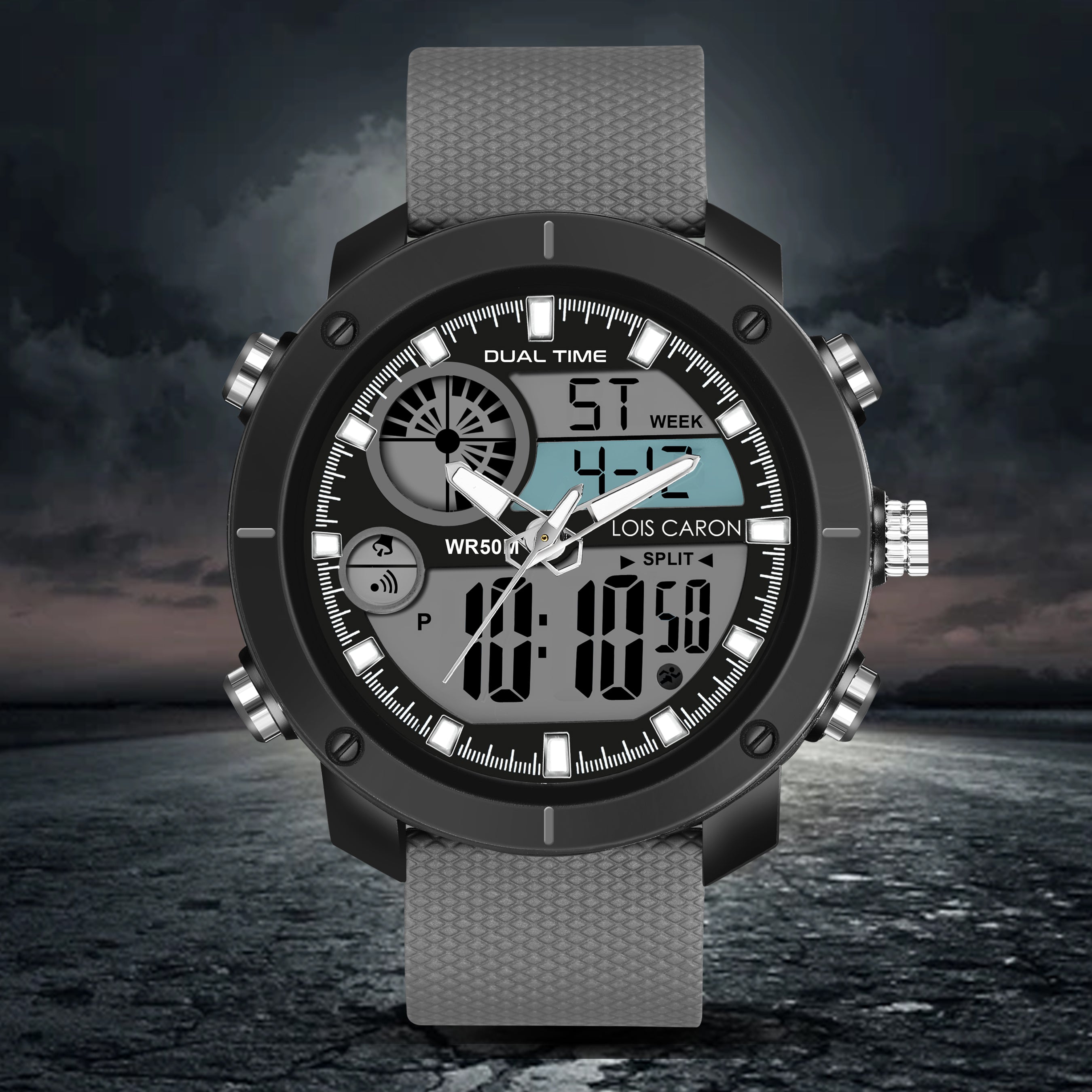 Analog-Digital Sports Watch: Chronograph, Dual Time, Alarm, Stopwatch,