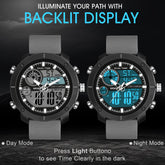 Analog-Digital Sports Watch: Chronograph, Dual Time, Alarm, Stopwatch, Water-Resistant, Shock-Resistant, Back Light Display- The Perfect Watches for Men LCDA8018