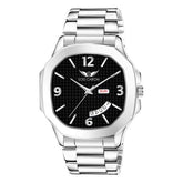 Lois Caron LCS-8312 Men's Quartz Analog Watch with Day & Date Display, Stainless Steel Strap β Stylish Square Dial