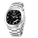 Lois Caron LCS-8312 Men's Quartz Analog Watch with Day & Date Display, Stainless Steel Strap β Stylish Square Dial