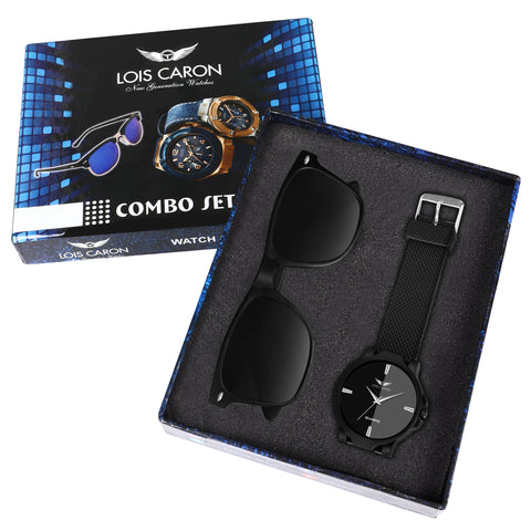 All Black Combo Set of Sunglass and Watch With Premium Gift Box Packaging Analog Watch - For Men LCS-9134
