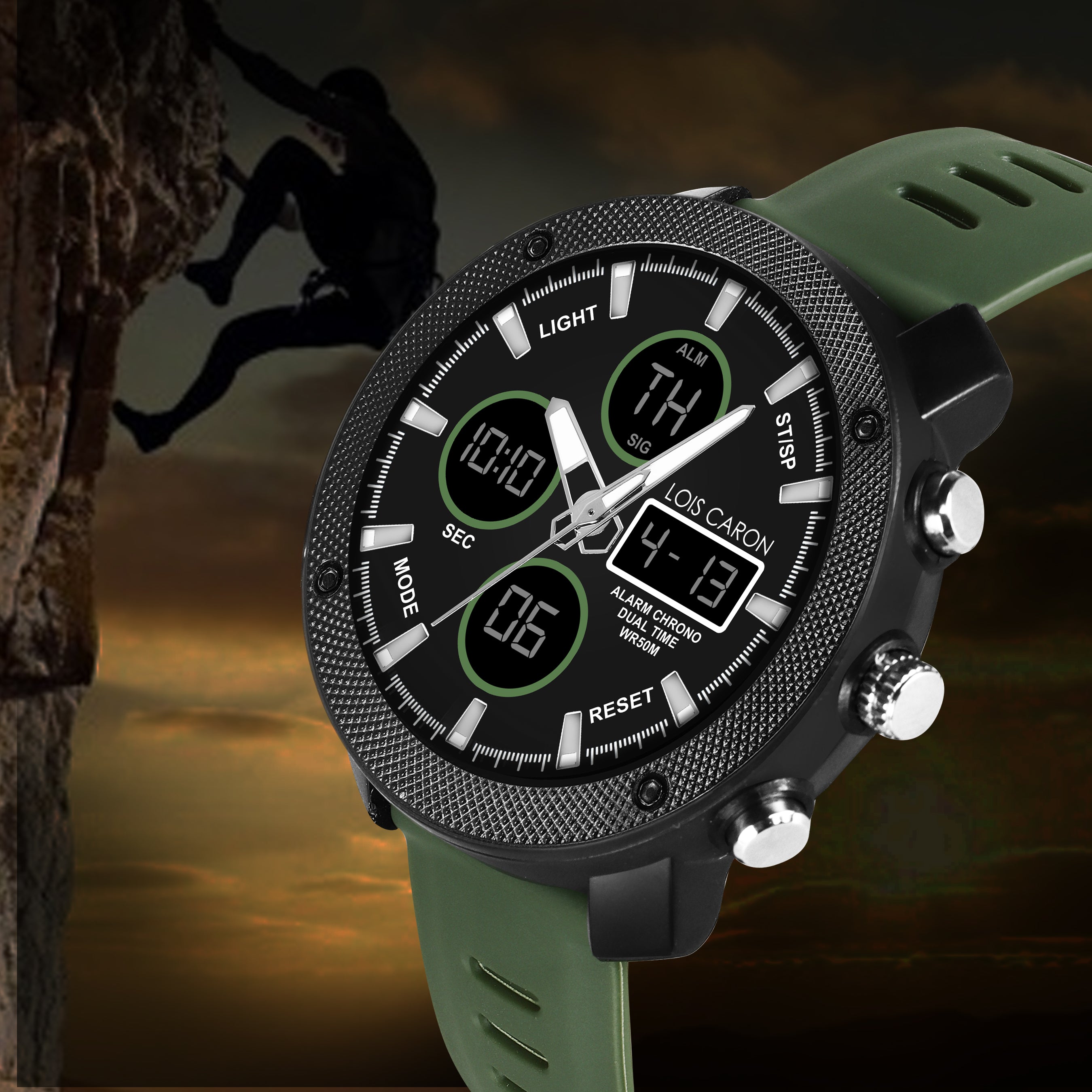 Analog-Digital Sports Watch: Chronograph, Dual Time, Alarm, Stopwatch, Water-Resistant, Shock-Resistant, Back Light Display- The Perfect Watches for Men LCDA8009