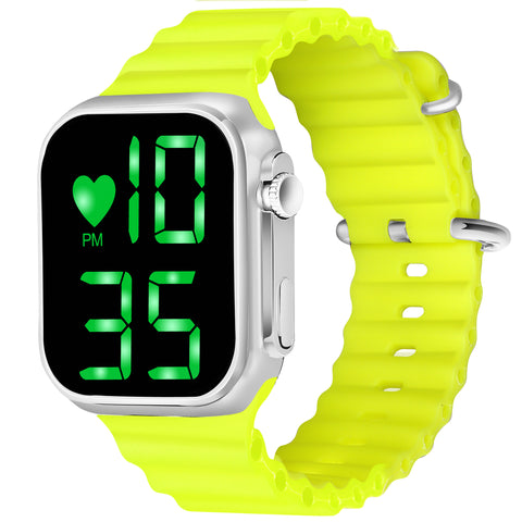Teenagers LED D-1037 GREEN Luxurious Fashion Silicone Digital Watch - For Boys & Girls