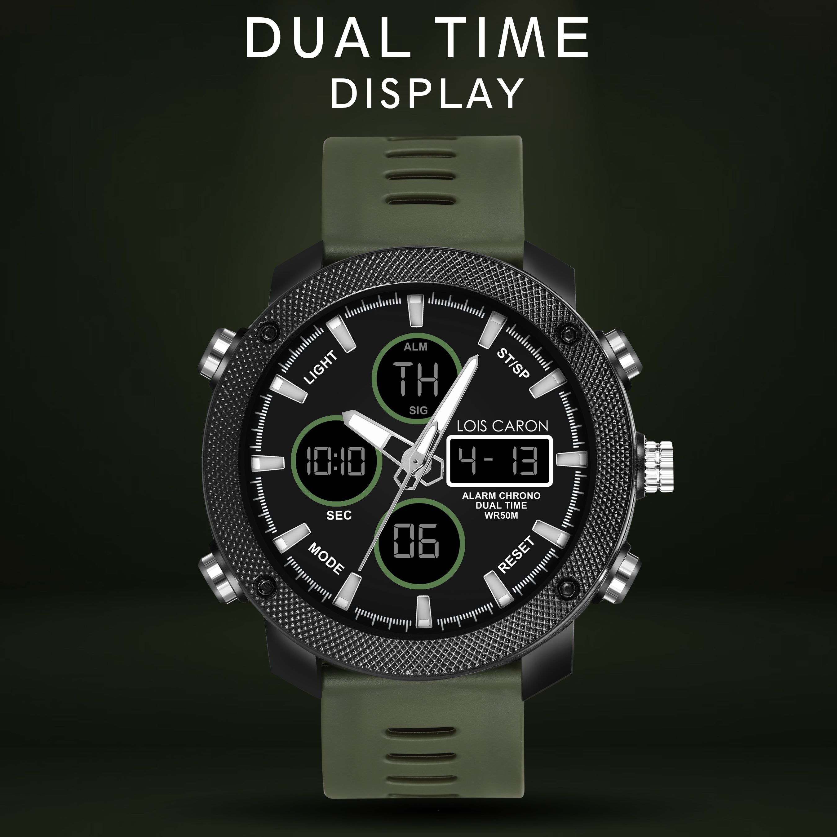 Analog-Digital Sports Watch: Chronograph, Dual Time, Alarm, Stopwatch, Water-Resistant, Shock-Resistant, Back Light Display- The Perfect Watches for Men LCDA8009