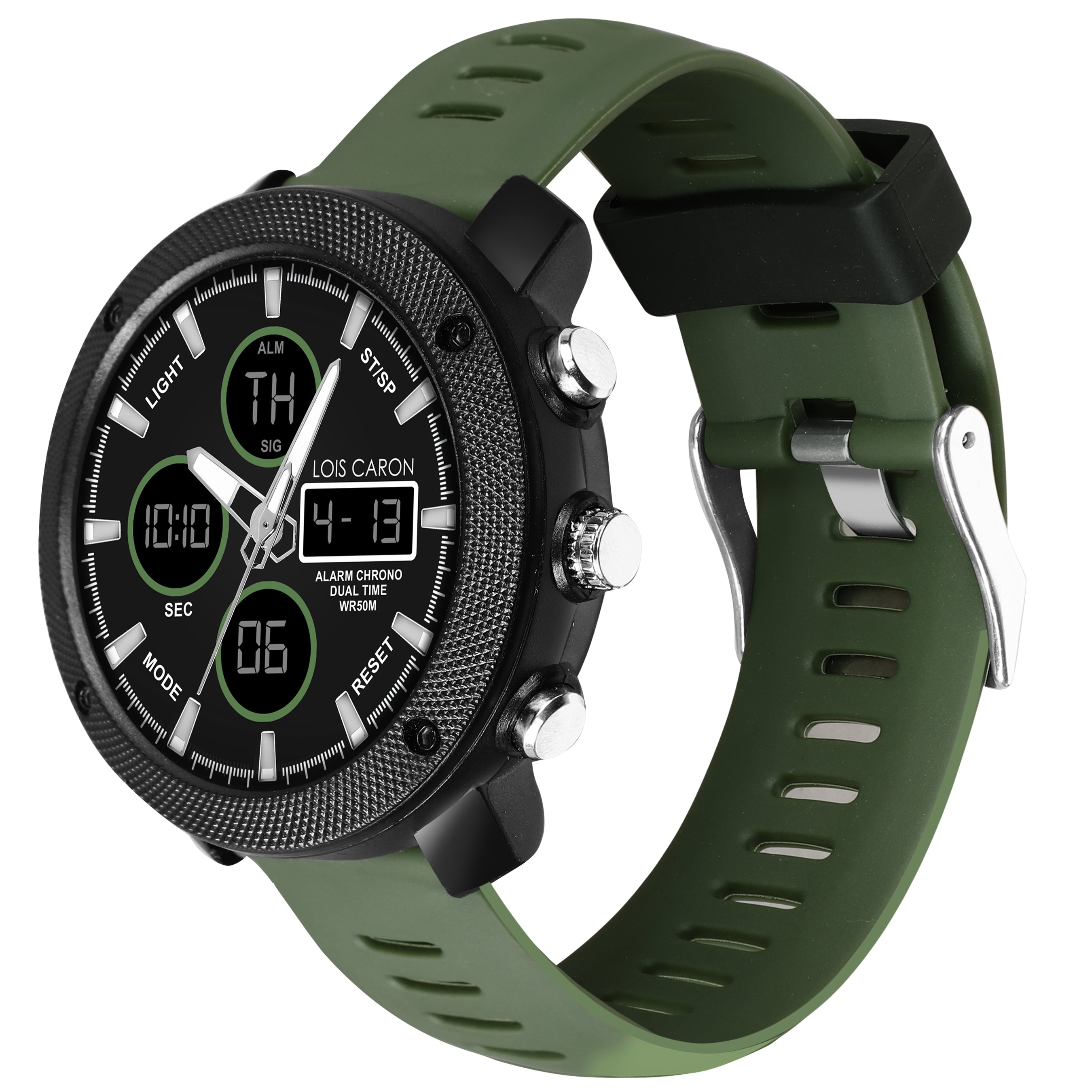 Analog-Digital Sports Watch: Chronograph, Dual Time, Alarm, Stopwatch, Water-Resistant, Shock-Resistant, Back Light Display- The Perfect Watches for Men LCDA8009