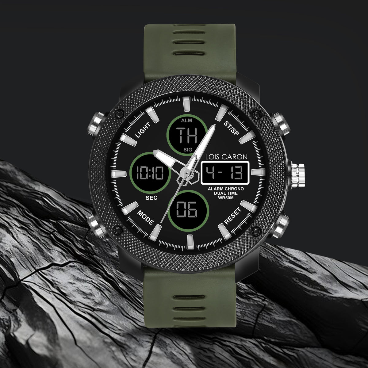 Analog-Digital Sports Watch: Chronograph, Dual Time, Alarm, Stopwatch, Water-Resistant, Shock-Resistant, Back Light Display- The Perfect Watches for Men LCDA8009