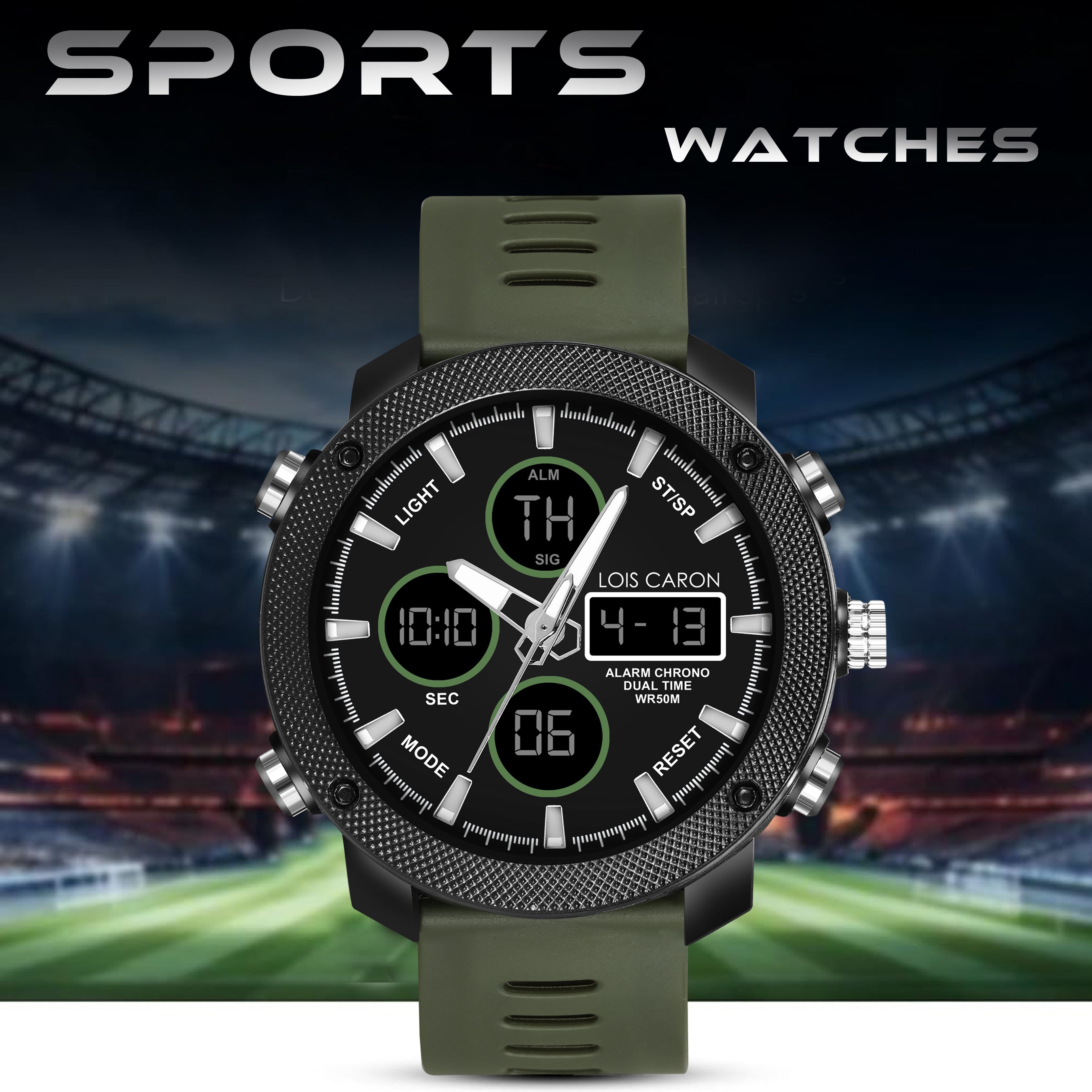 Analog-Digital Sports Watch: Chronograph, Dual Time, Alarm, Stopwatch, Water-Resistant, Shock-Resistant, Back Light Display- The Perfect Watches for Men LCDA8009