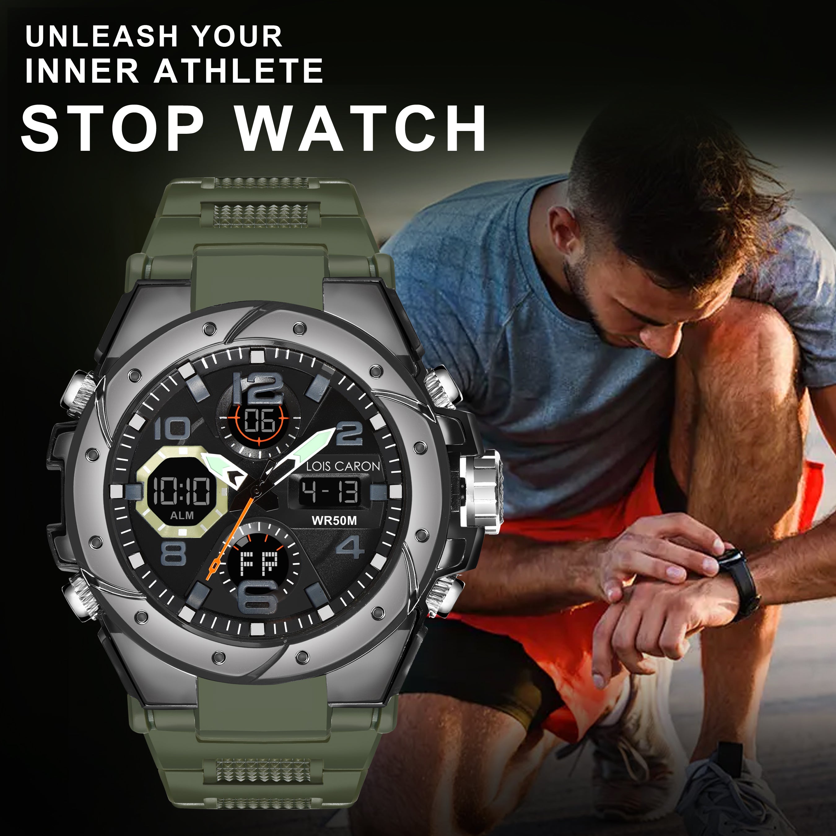 Analog-Digital Sports Watch: Chronograph, Dual Time, Alarm, Stopwatch, Water-Resistant, Shock-Resistant, Back Light Display- The Perfect Watches for Men LCDA8005