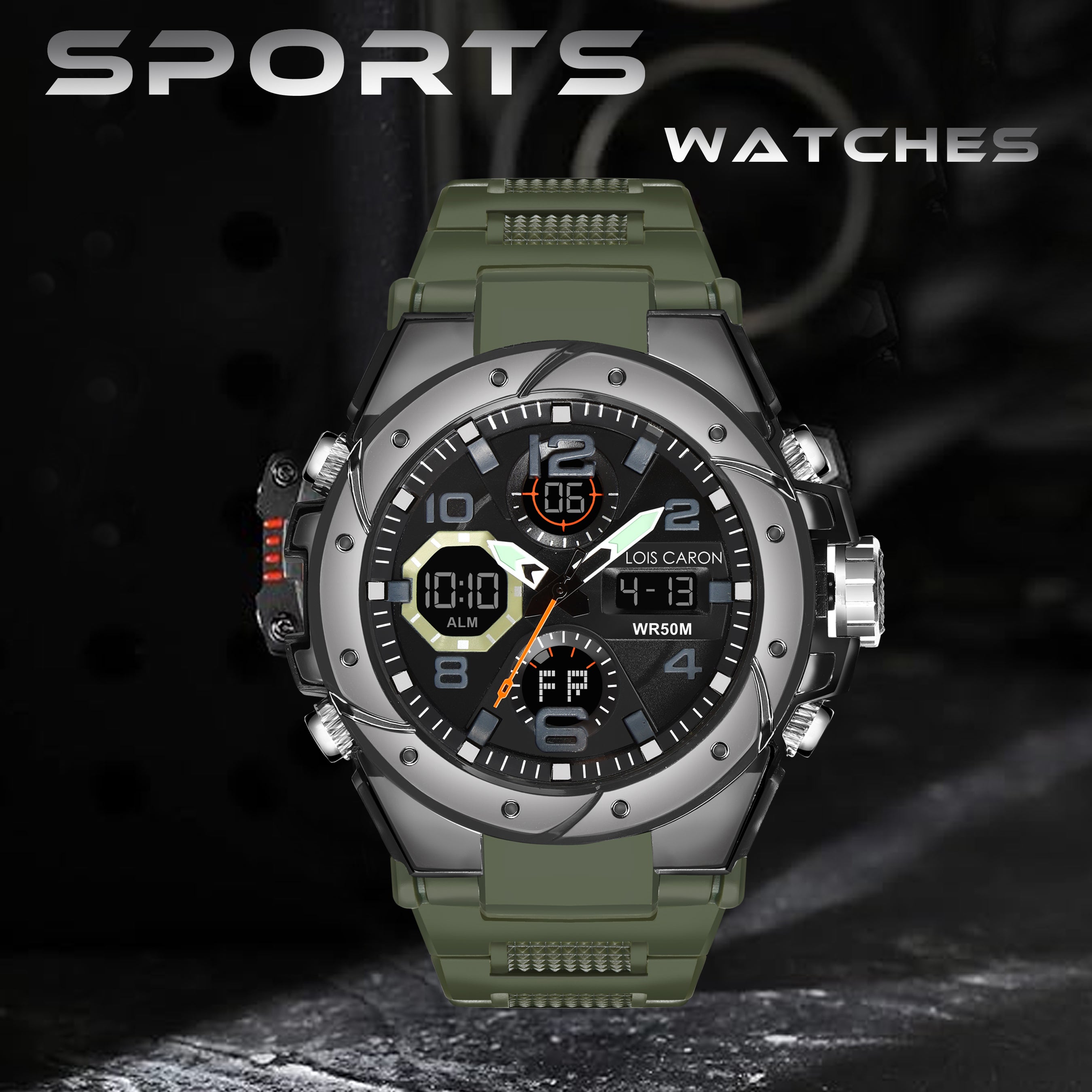 Analog-Digital Sports Watch: Chronograph, Dual Time, Alarm, Stopwatch, Water-Resistant, Shock-Resistant, Back Light Display- The Perfect Watches for Men LCDA8005