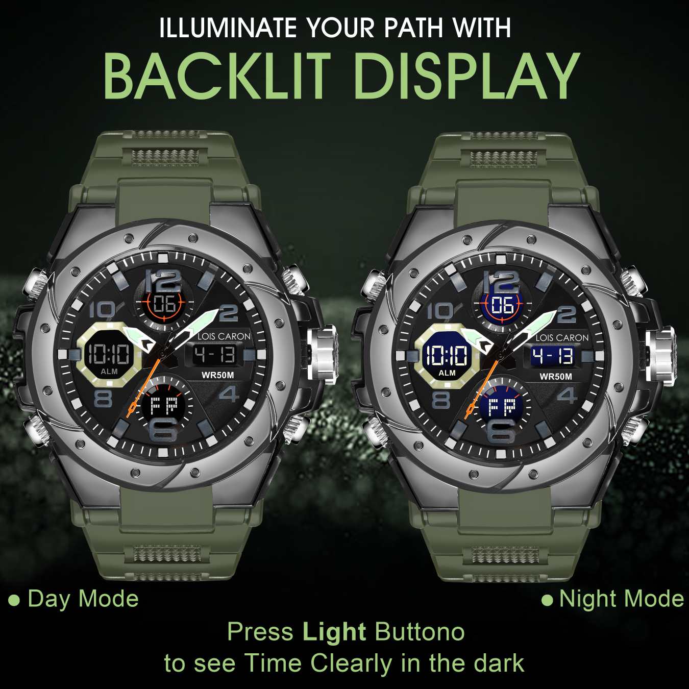 Analog-Digital Sports Watch: Chronograph, Dual Time, Alarm, Stopwatch, Water-Resistant, Shock-Resistant, Back Light Display- The Perfect Watches for Men LCDA8005
