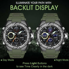 Analog-Digital Sports Watch: Chronograph, Dual Time, Alarm, Stopwatch, Water-Resistant, Shock-Resistant, Back Light Display- The Perfect Watches for Men LCDA8005
