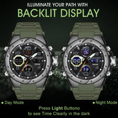 Analog-Digital Sports Watch: Chronograph, Dual Time, Alarm, Stopwatch, Water-Resistant, Shock-Resistant, Back Light Display- The Perfect Watches for Men LCDA8005