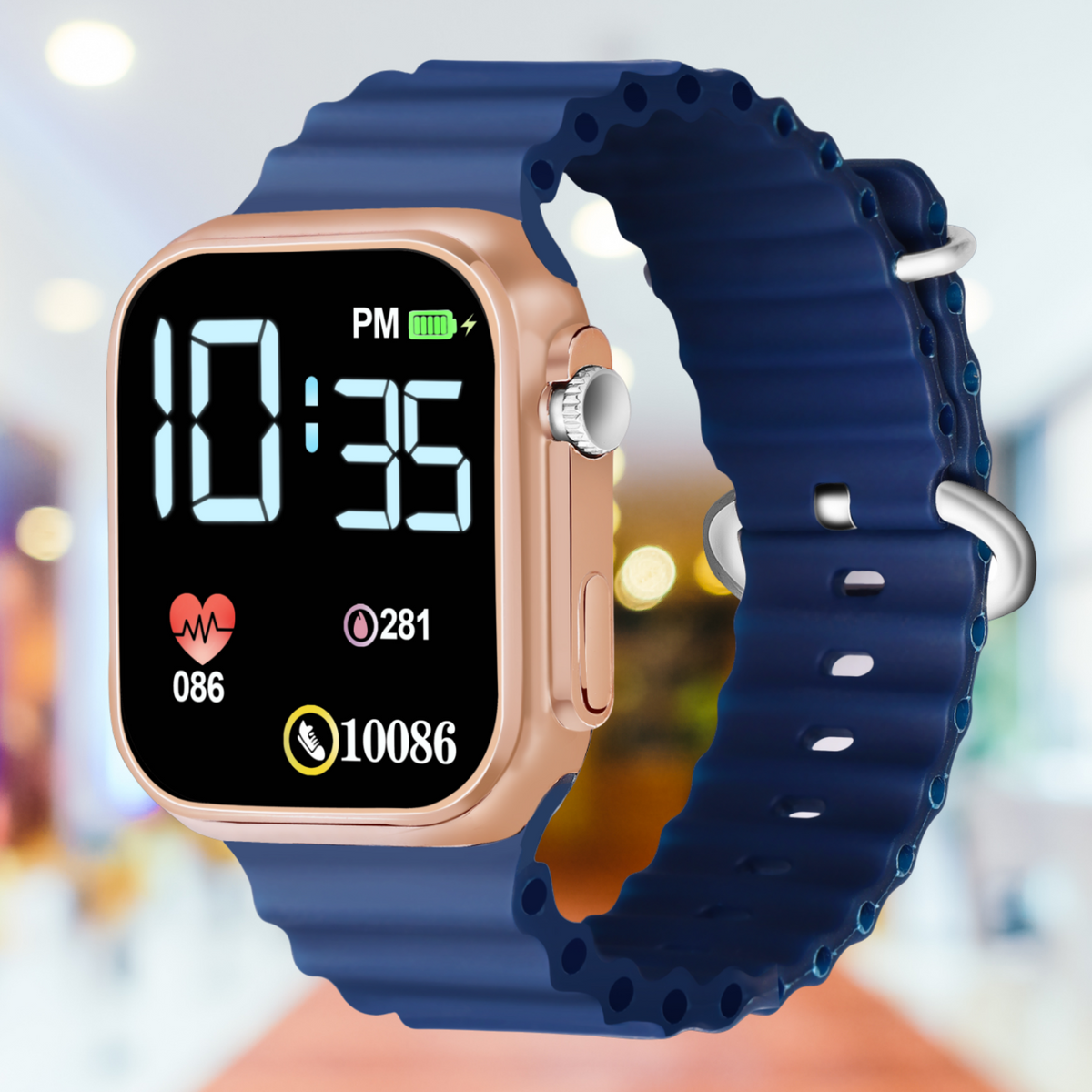 LOIS CARON D-1035 Teenagers LED Luxurious Fashion Silicone Blue Colored Digital Watch - For Boys & Girls