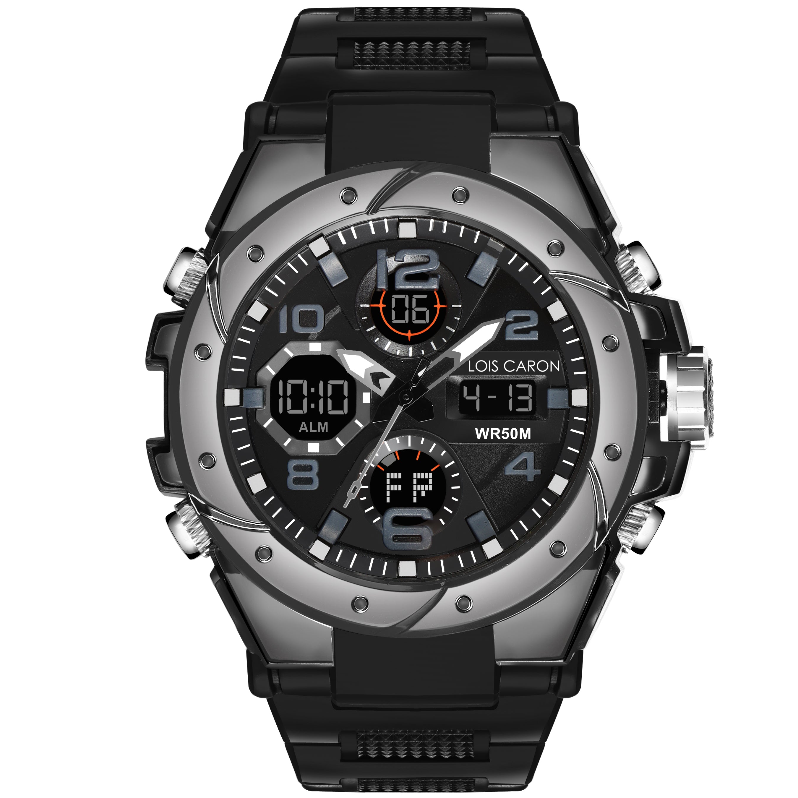 Analog-Digital Sports Watch: Chronograph, Dual Time, Alarm, Stopwatch, Water-Resistant, Shock-Resistant, Back Light Display- The Perfect Watches for Men LCDA8004