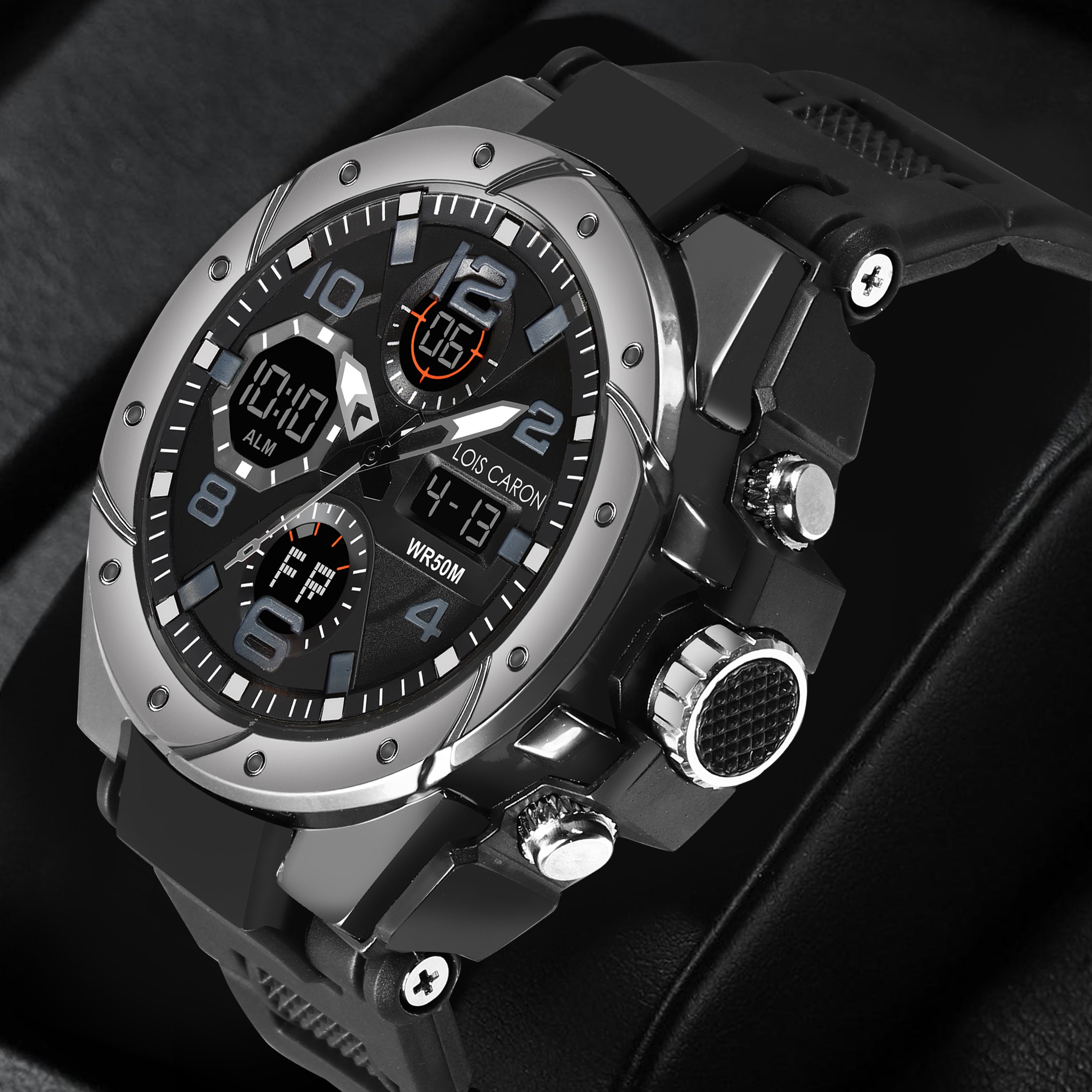 Analog-Digital Sports Watch: Chronograph, Dual Time, Alarm, Stopwatch, Water-Resistant, Shock-Resistant, Back Light Display- The Perfect Watches for Men LCDA8004