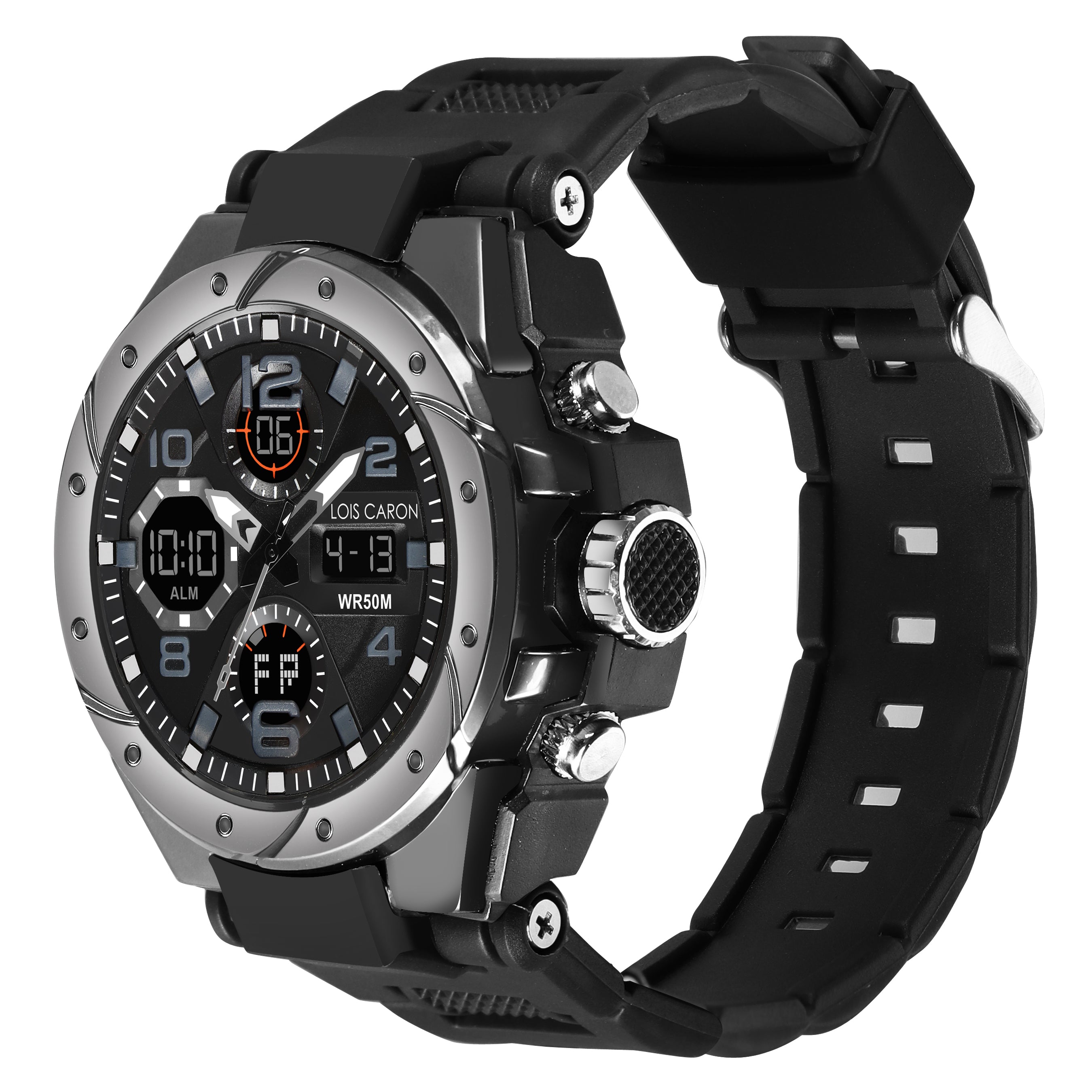 Analog-Digital Sports Watch: Chronograph, Dual Time, Alarm, Stopwatch, Water-Resistant, Shock-Resistant, Back Light Display- The Perfect Watches for Men LCDA8004