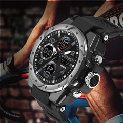 Analog-Digital Sports Watch: Chronograph, Dual Time, Alarm, Stopwatch, Water-Resistant, Shock-Resistant, Back Light Display- The Perfect Watches for Men LCDA8004