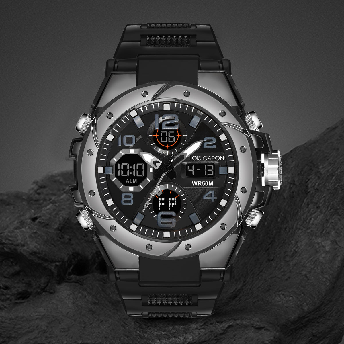 Analog-Digital Sports Watch: Chronograph, Dual Time, Alarm, Stopwatch, Water-Resistant, Shock-Resistant, Back Light Display- The Perfect Watches for Men LCDA8004