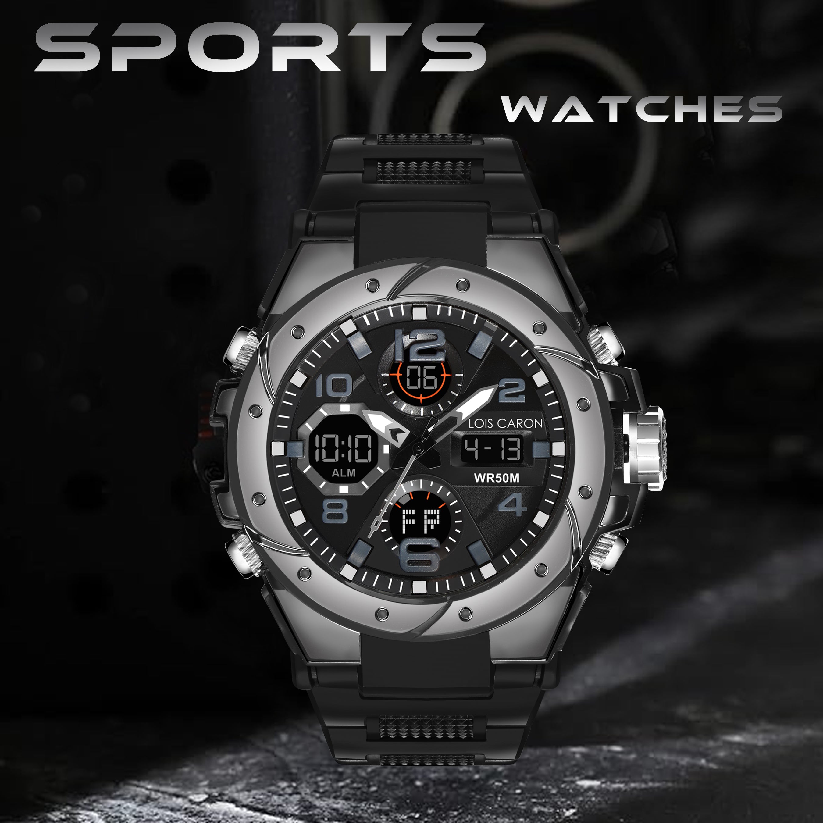 Analog-Digital Sports Watch: Chronograph, Dual Time, Alarm, Stopwatch, Water-Resistant, Shock-Resistant, Back Light Display- The Perfect Watches for Men LCDA8004