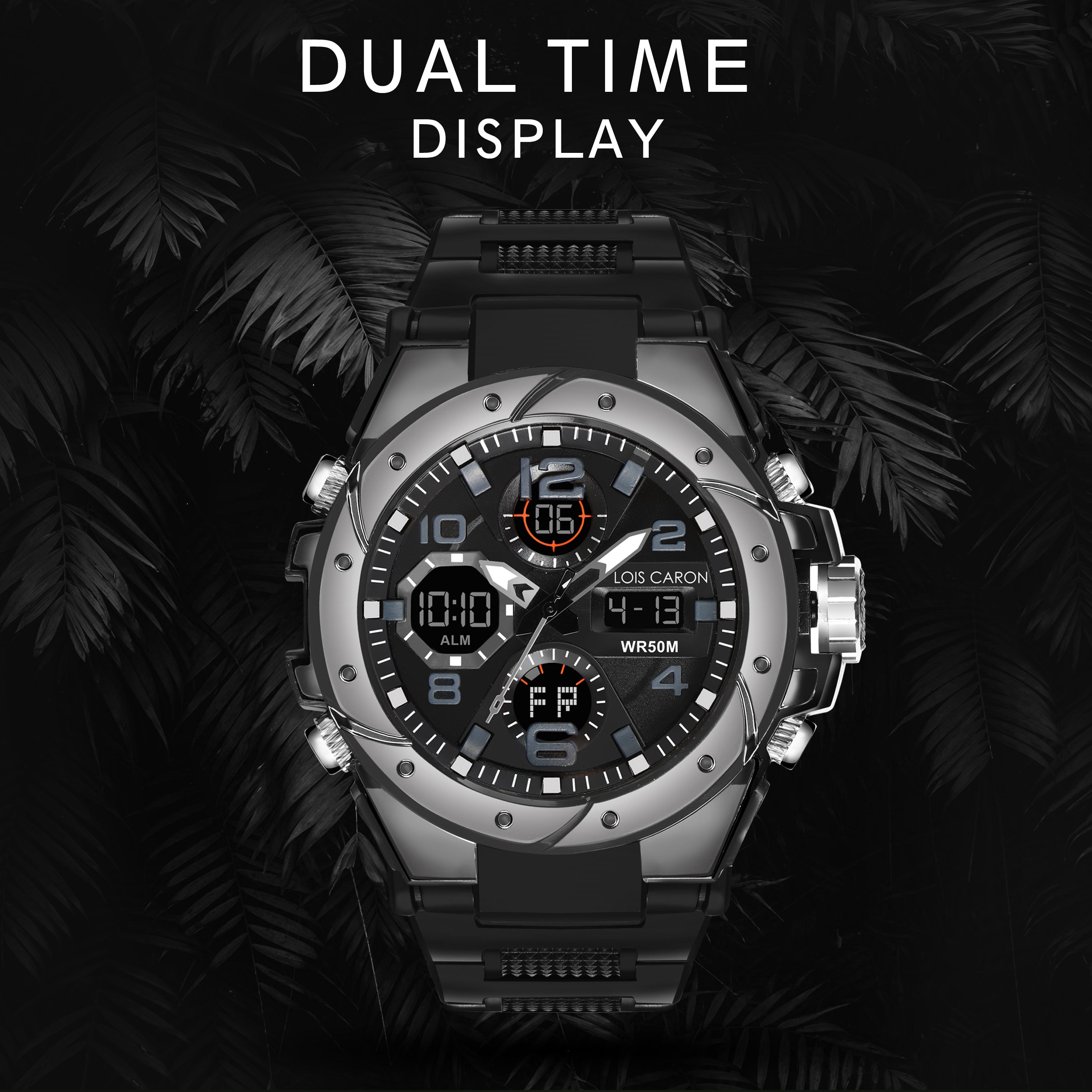 Analog-Digital Sports Watch: Chronograph, Dual Time, Alarm, Stopwatch, Water-Resistant, Shock-Resistant, Back Light Display- The Perfect Watches for Men LCDA8004