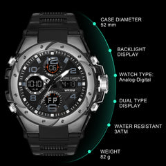 Analog-Digital Sports Watch: Chronograph, Dual Time, Alarm, Stopwatch, Water-Resistant, Shock-Resistant, Back Light Display- The Perfect Watches for Men LCDA8004