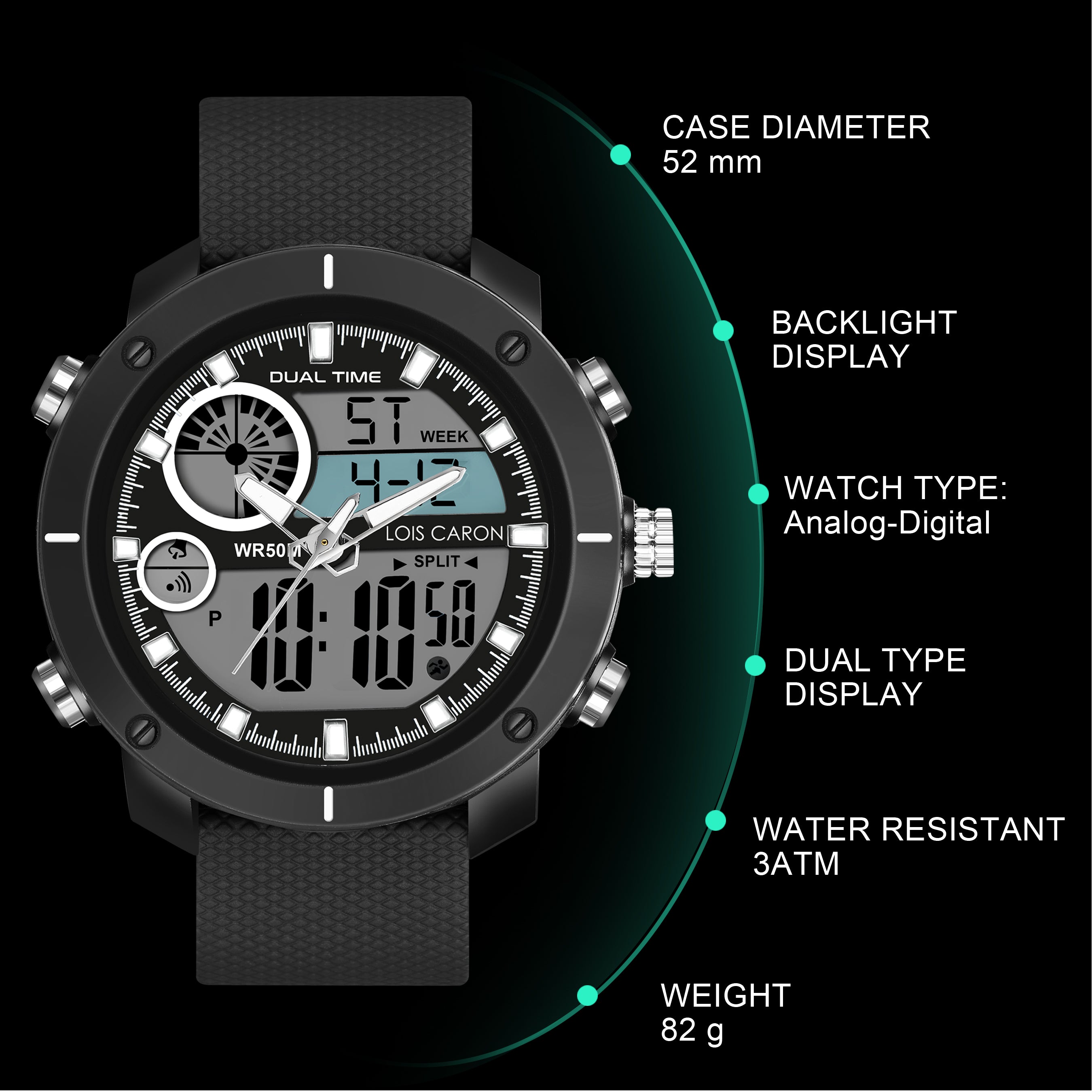 Analog watch with digital stopwatch on sale