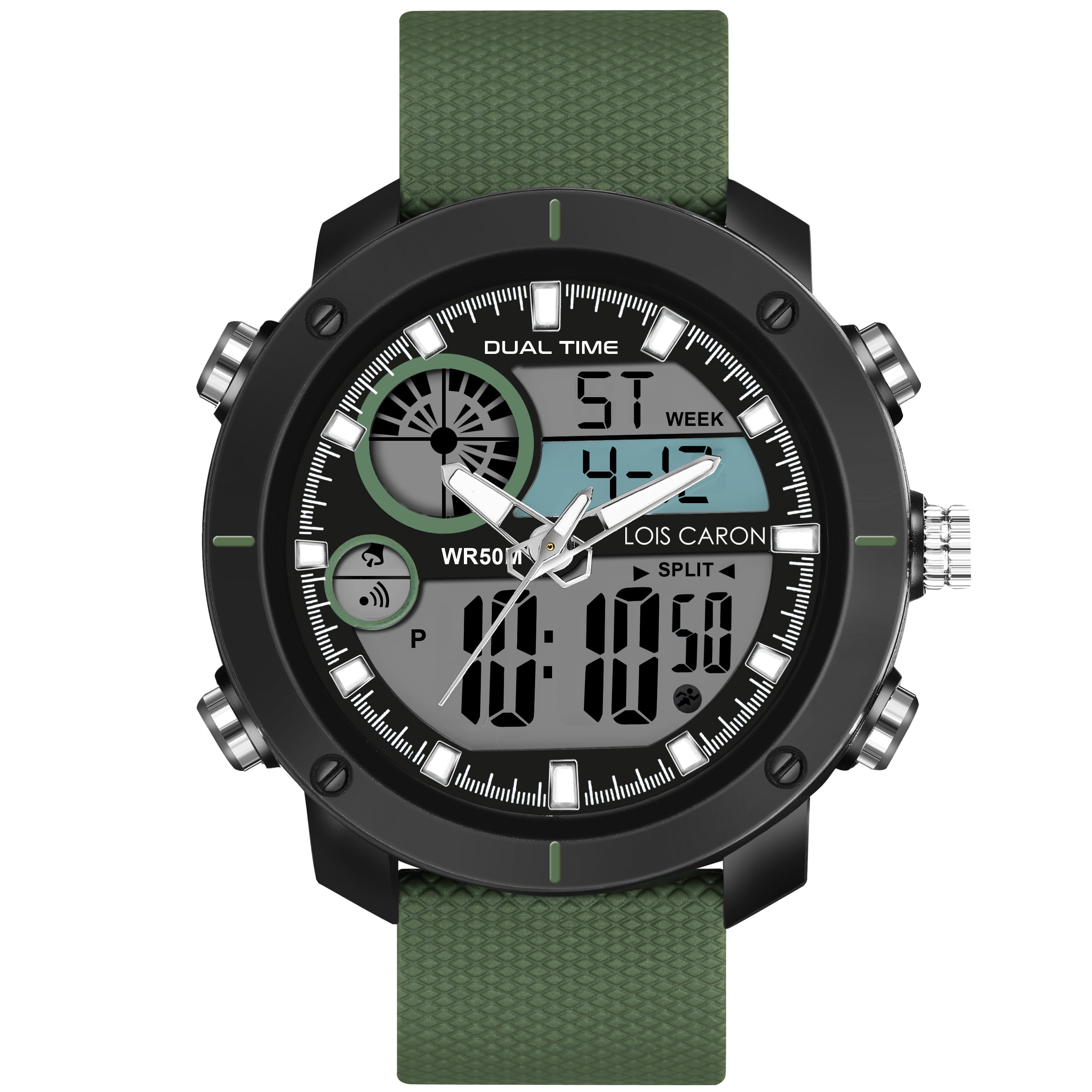 Analog Watch Digital Lcd Watch Analog-Digital Sports Watch: Chronograph, Dual Time, Alarm, Stopwatch, Water-Resistant, Shock-Resistant, Back Light