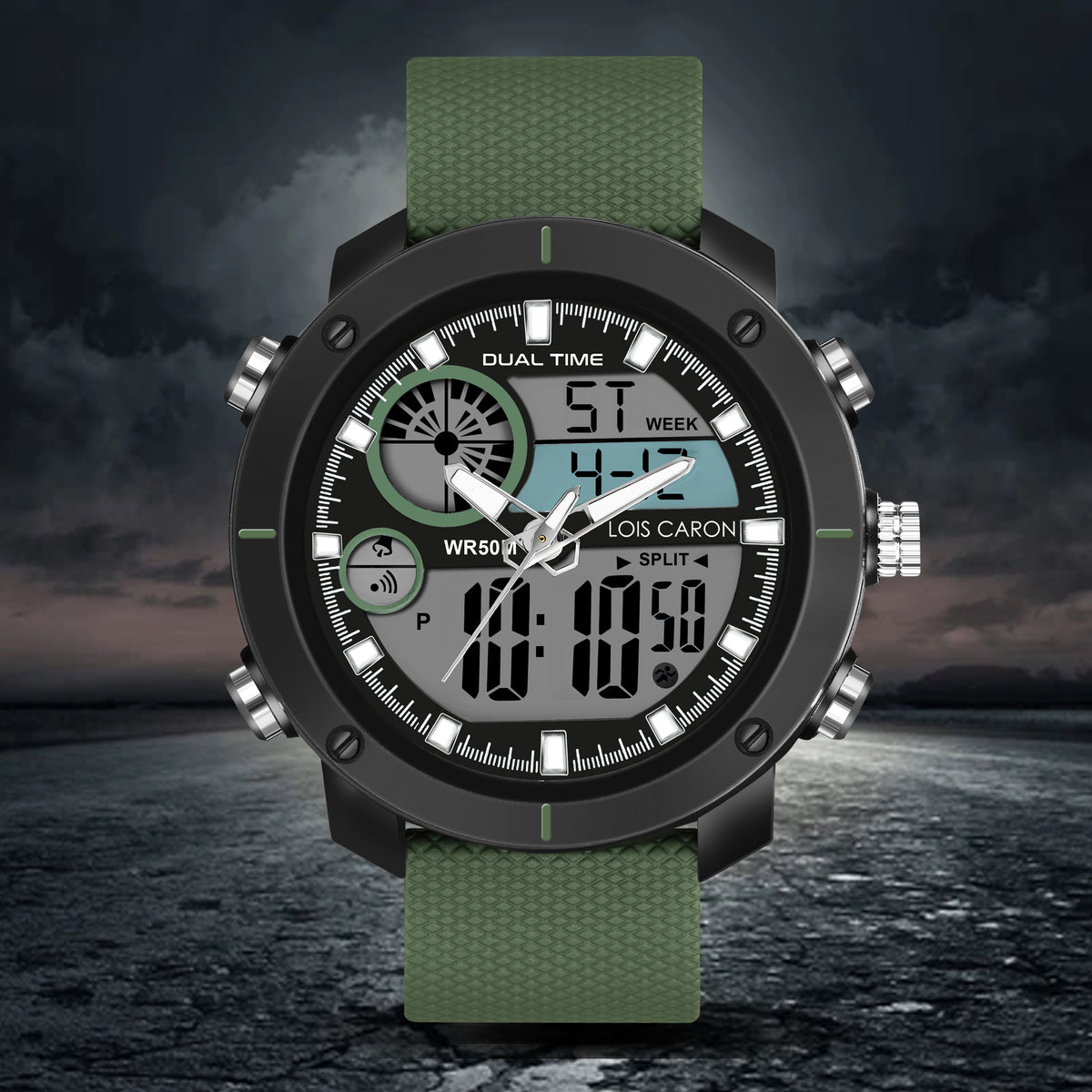 Analog-Digital Sports Watch: Chronograph, Dual Time, Alarm, Stopwatch, Water-Resistant, Shock-Resistant, Back Light Display- The Perfect Watches for Men LCDA8017