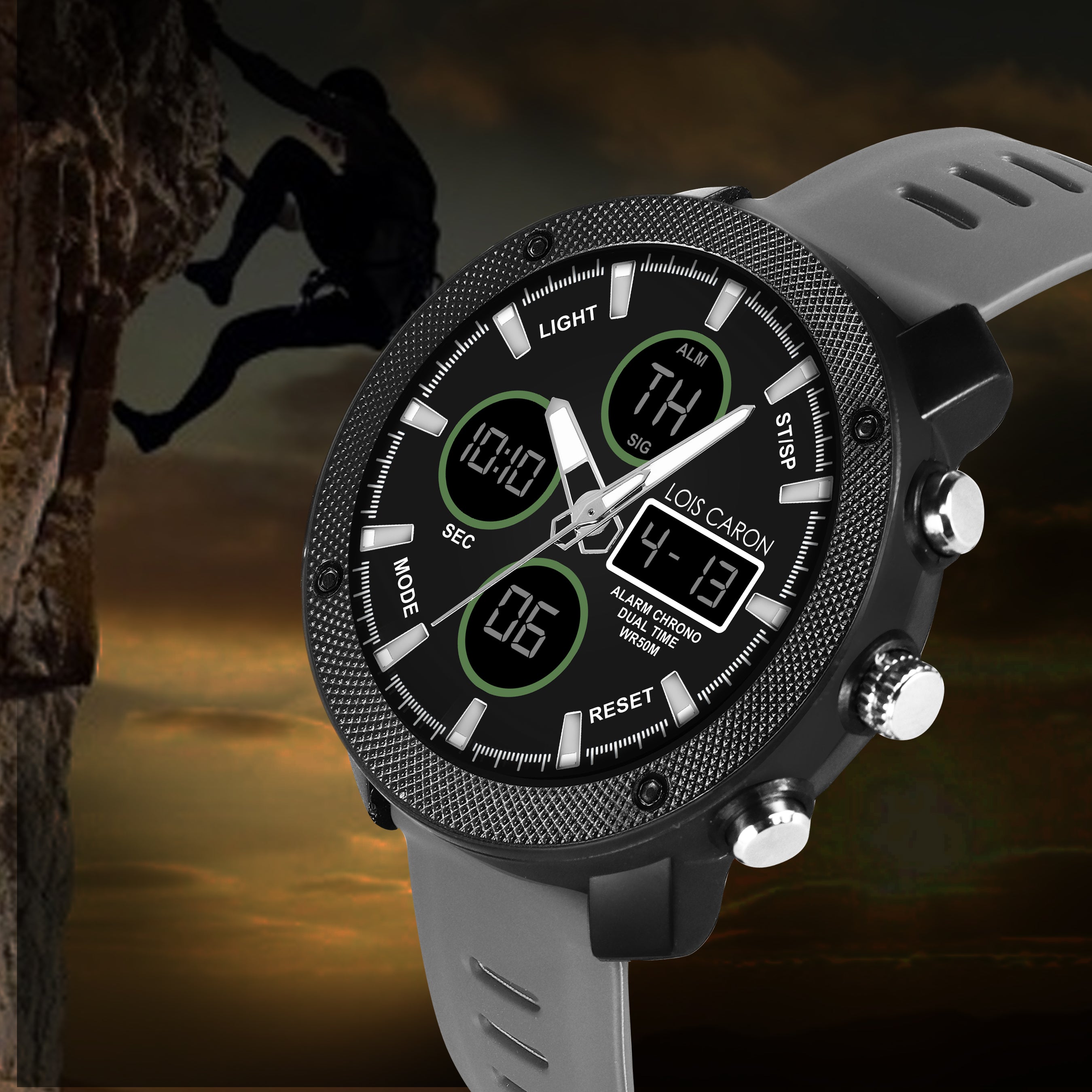 Analog-Digital Sports Watch: Chronograph, Dual Time, Alarm, Stopwatch, Water-Resistant, Shock-Resistant, Back Light Display- The Perfect Watches for Men LCDA8008