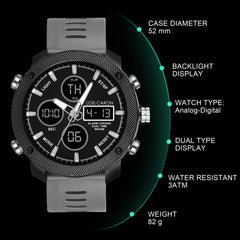 Analog-Digital Sports Watch: Chronograph, Dual Time, Alarm, Stopwatch, Water-Resistant, Shock-Resistant, Back Light Display- The Perfect Watches for Men LCDA8008