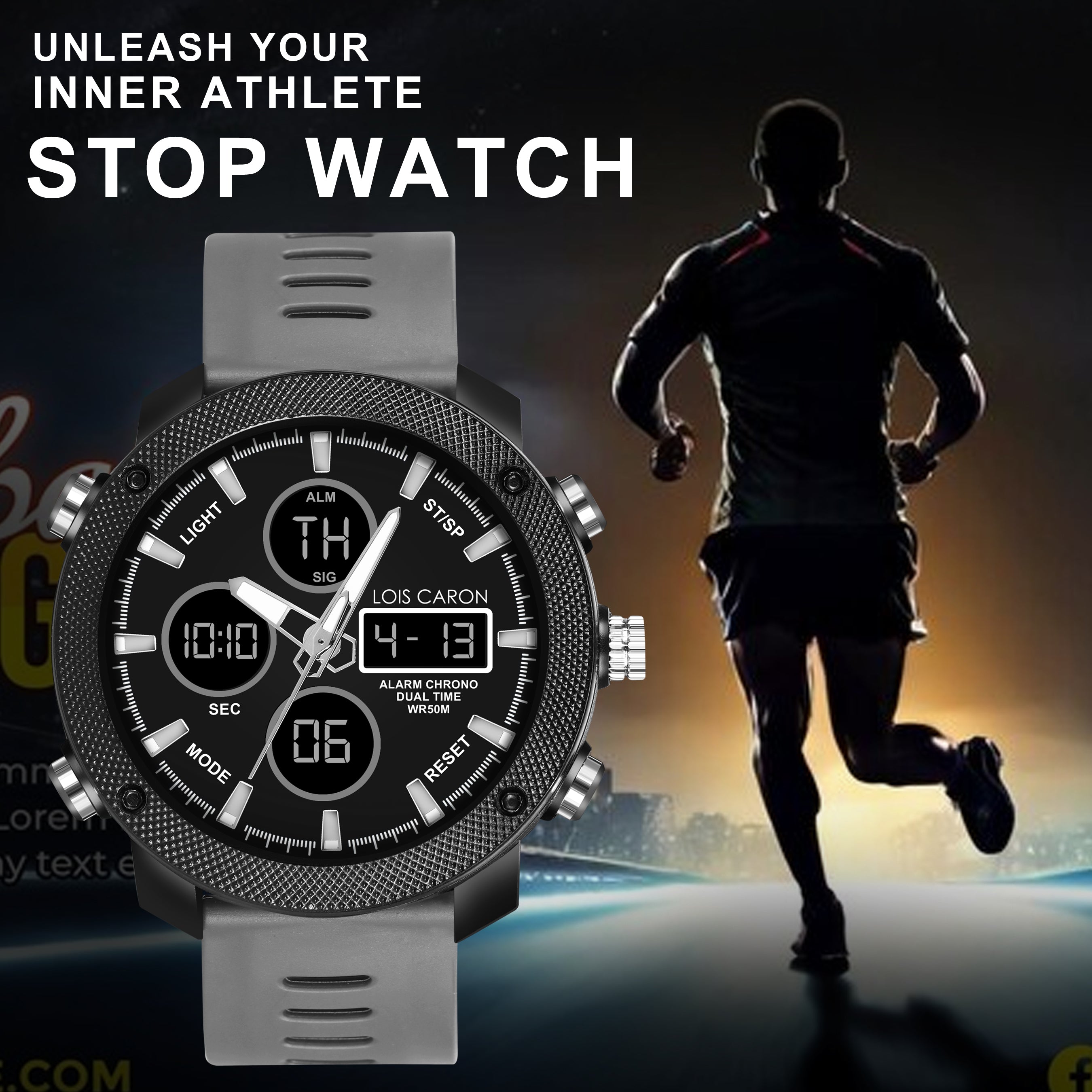 Analog-Digital Sports Watch: Chronograph, Dual Time, Alarm, Stopwatch, Water-Resistant, Shock-Resistant, Back Light Display- The Perfect Watches for Men LCDA8008