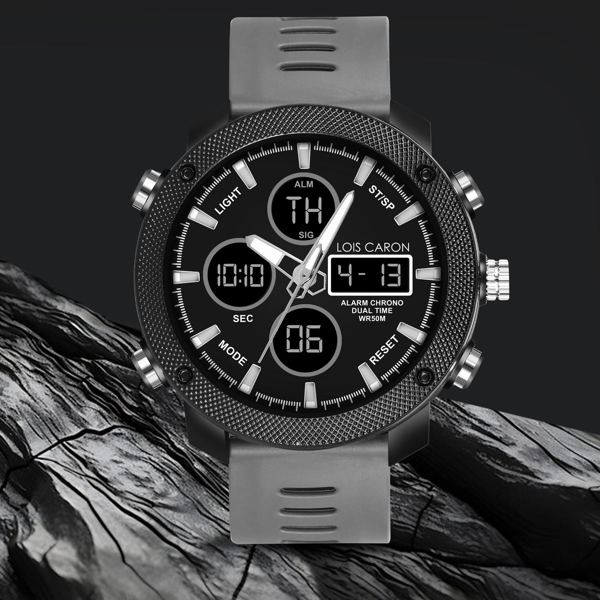 Analog-Digital Sports Watch: Chronograph, Dual Time, Alarm, Stopwatch, Water-Resistant, Shock-Resistant, Back Light Display- The Perfect Watches for Men LCDA8008