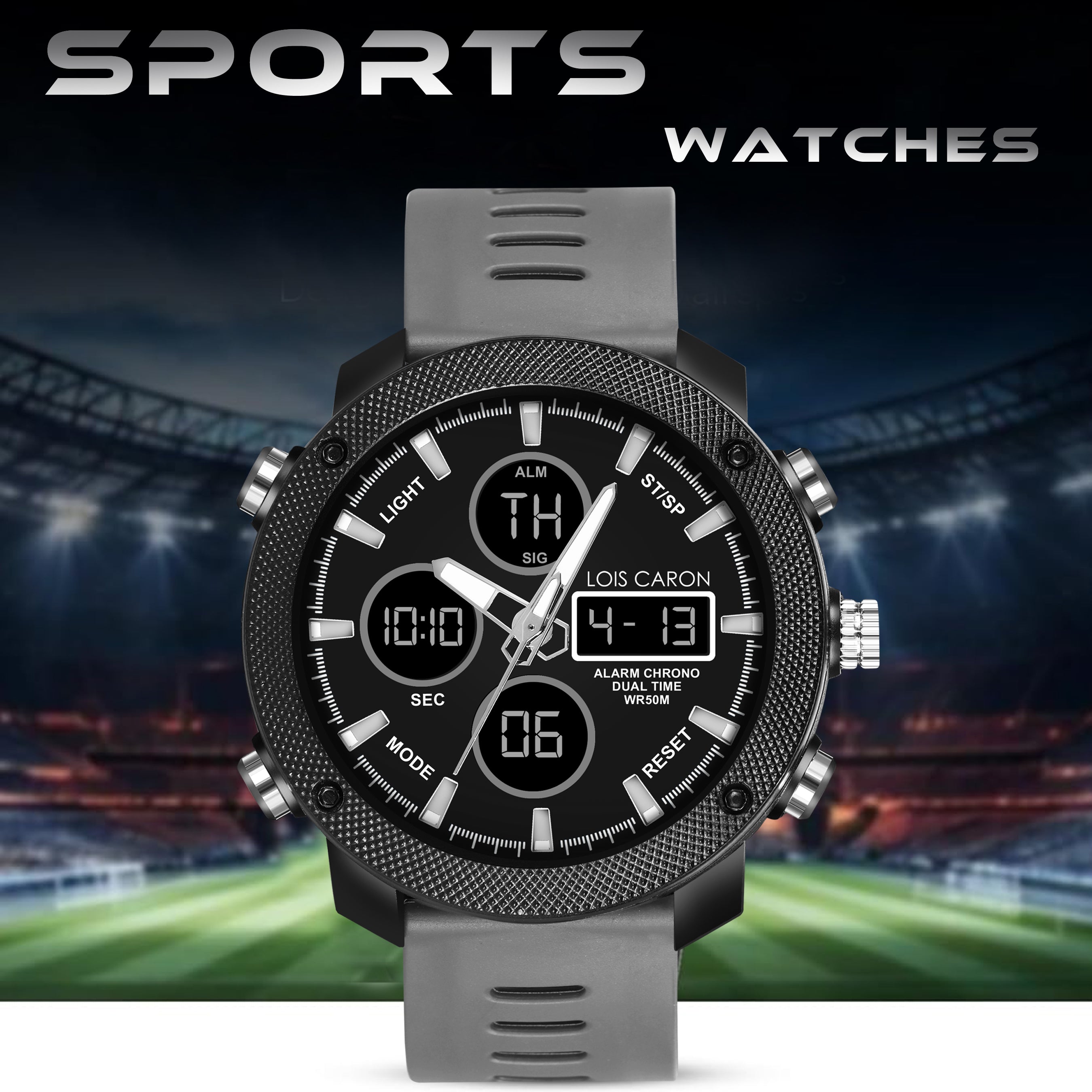 Analog-Digital Sports Watch: Chronograph, Dual Time, Alarm, Stopwatch, Water-Resistant, Shock-Resistant, Back Light Display- The Perfect Watches for Men LCDA8008