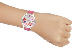 WHITE DIAL & PINK LEATHER STRAP FOR GIRLS Analog Watch - For Girls LCS-4694