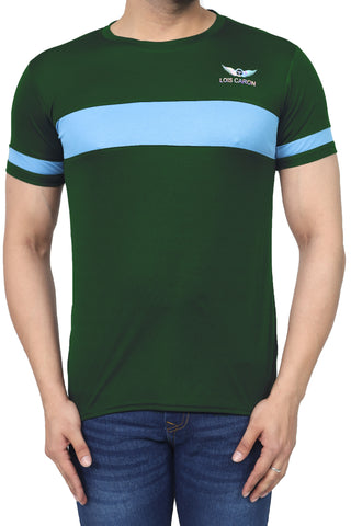 LOIS CARON  LCTM-10L Dark Green With Blue Vertical Dry Fit Men Color Block, Sporty, Washed/Ombre Round Neck Polyester Dark Green, Blue T-Shirt