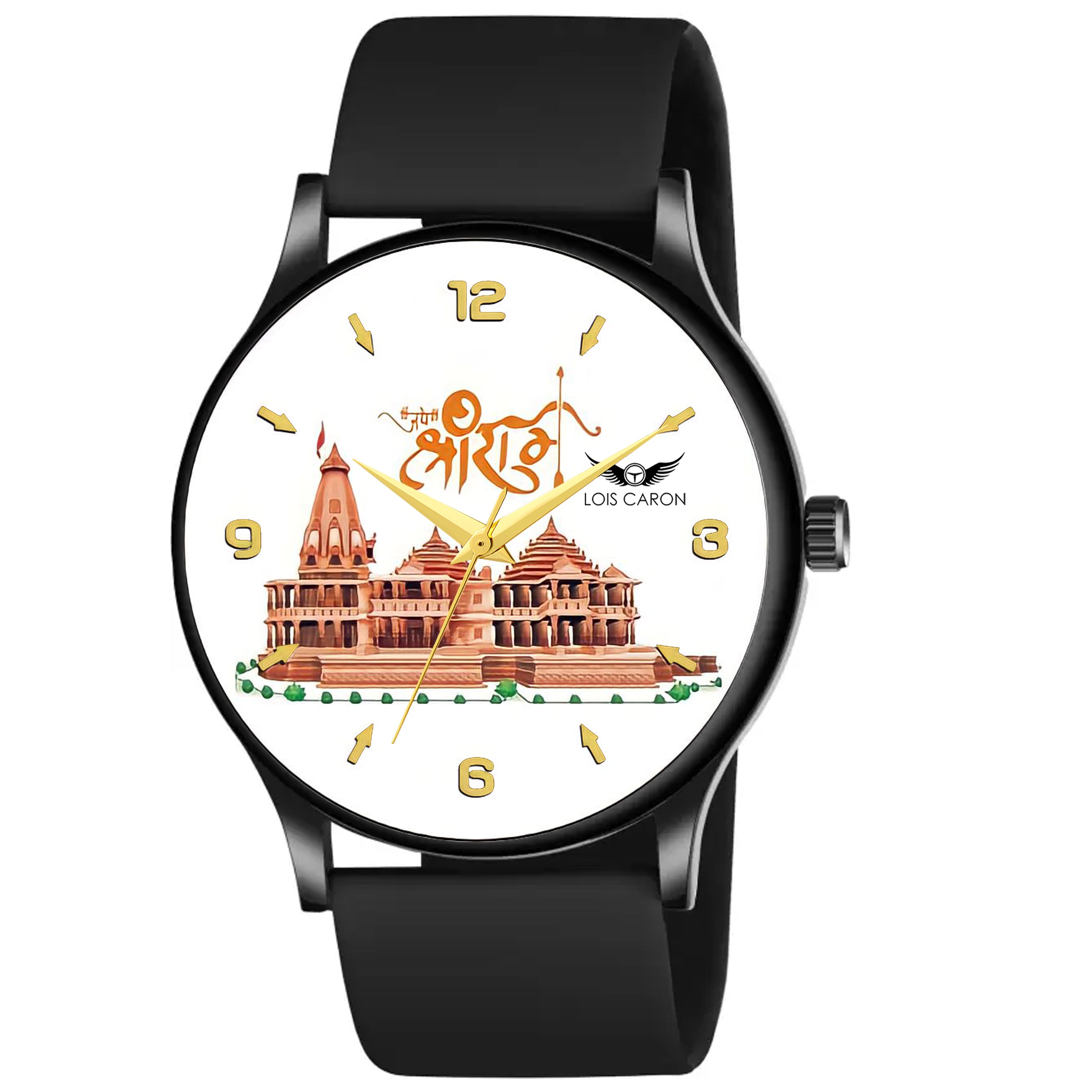 Ayodhya Mandir watch || Ram ji watch || ayodhya mandir watch || rama watch || Long Lasting Black Slim Case and High Quality Smart watch's Strap Analog Watch - For Men || watch for men || watch for boys ||  LCS-8814