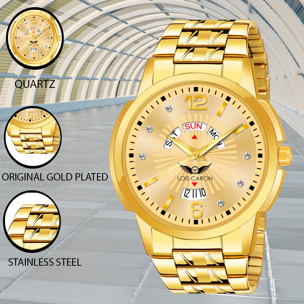 Combo Set of Original Gold Plated Day & Date With Sunglass & Analog Watch - For Men LCS-9135