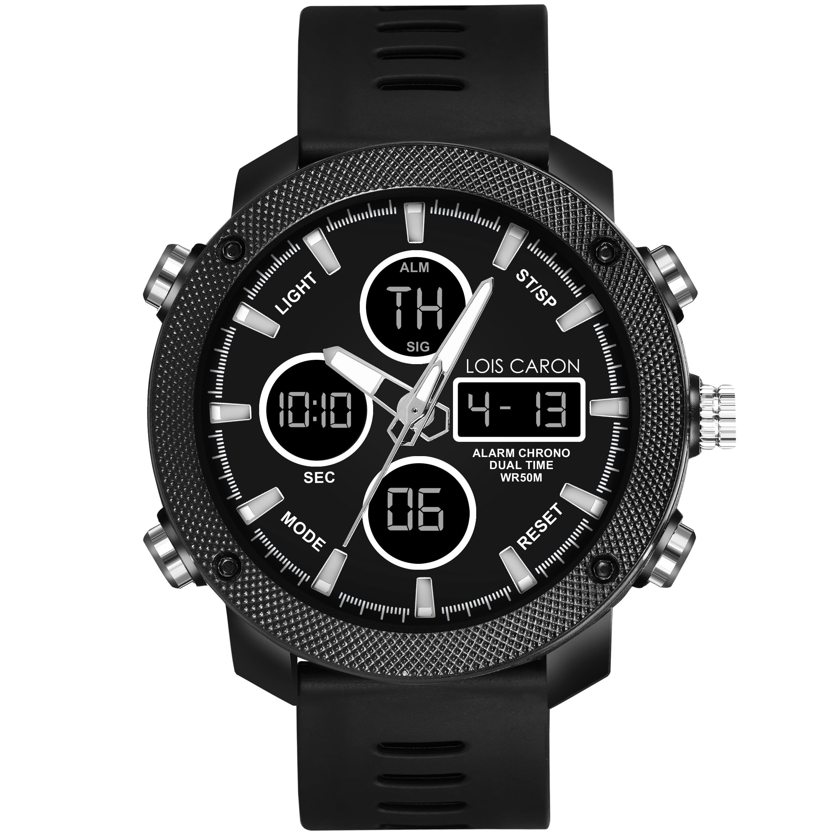 Analog-Digital Sports Watch: Chronograph, Dual Time, Alarm, Stopwatch, Water-Resistant, Shock-Resistant, Back Light Display- The Perfect Watches for Men LCDA8007