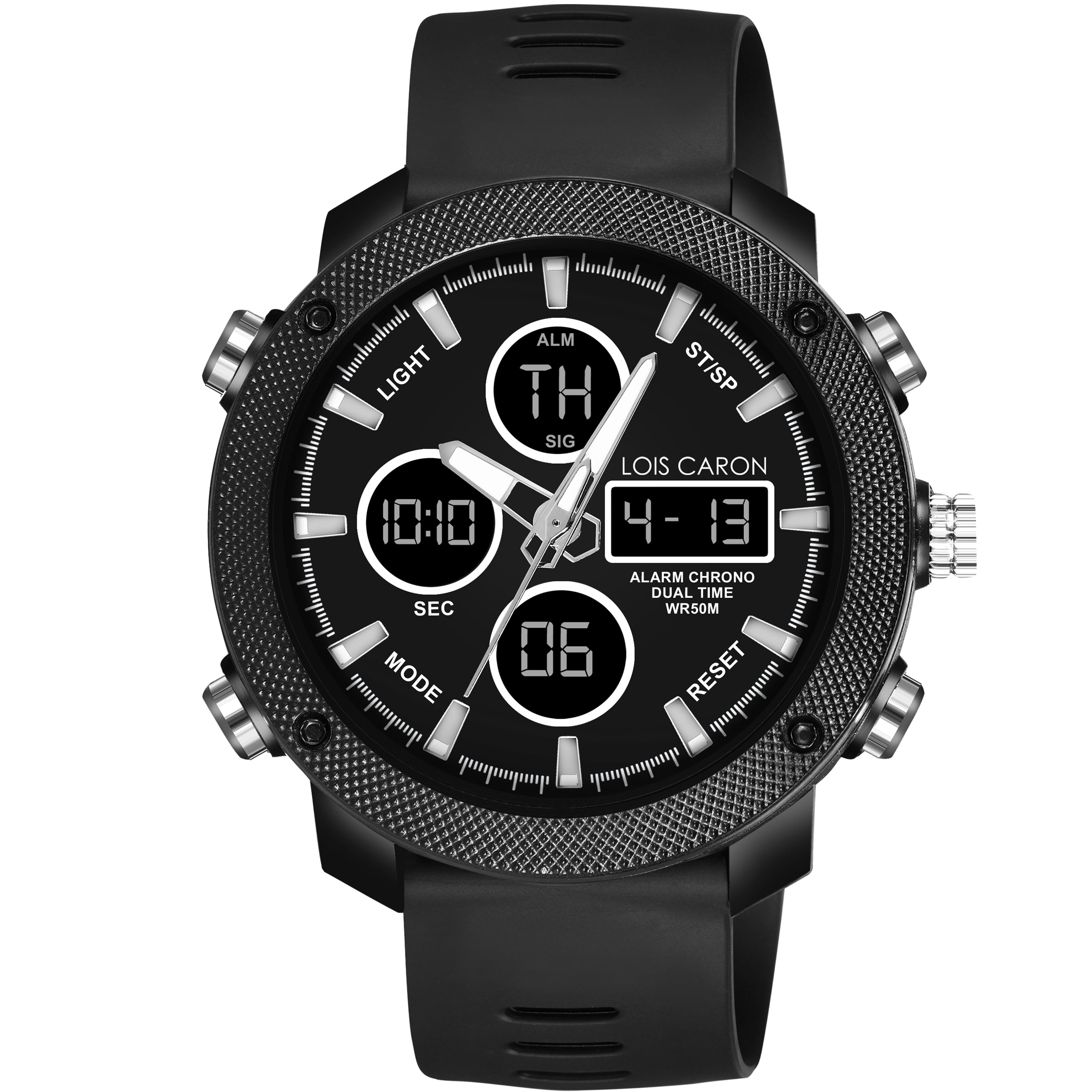 Analog-Digital Sports Watch: Chronograph, Dual Time, Alarm, Stopwatch, Water-Resistant, Shock-Resistant, Back Light Display- The Perfect Watches for Men LCDA8007