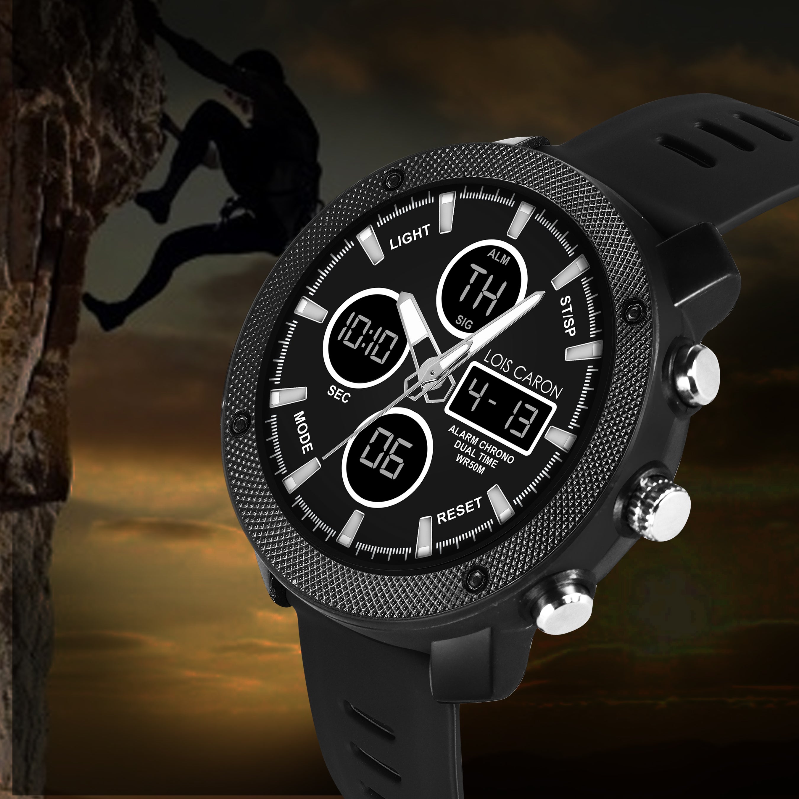 Analog-Digital Sports Watch: Chronograph, Dual Time, Alarm, Stopwatch, Water-Resistant, Shock-Resistant, Back Light Display- The Perfect Watches for Men LCDA8007