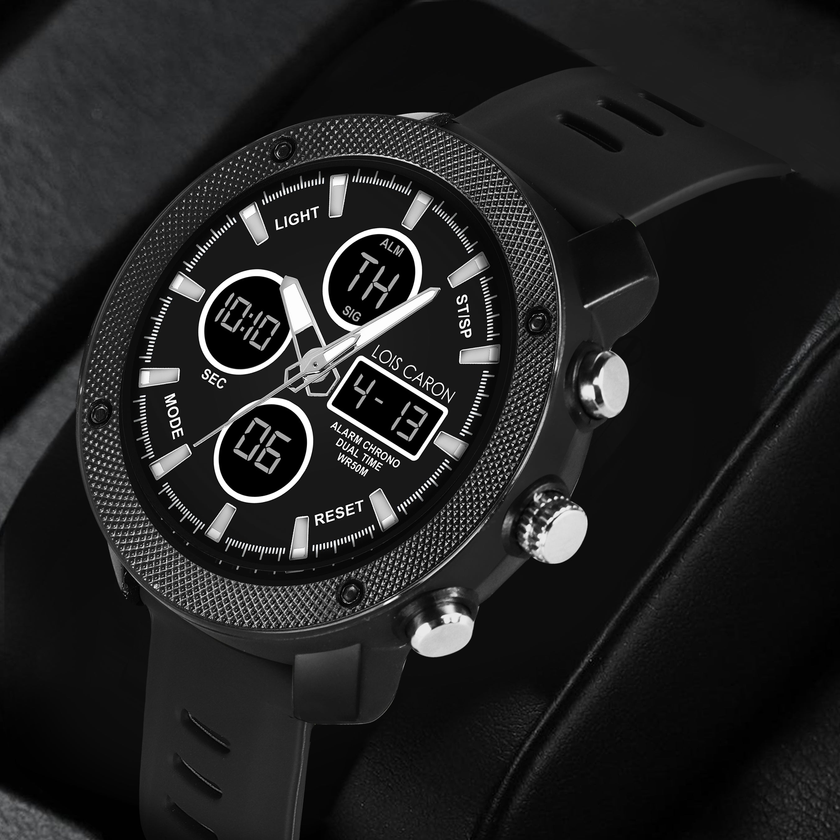 Analog-Digital Sports Watch: Chronograph, Dual Time, Alarm, Stopwatch, Water-Resistant, Shock-Resistant, Back Light Display- The Perfect Watches for Men LCDA8007