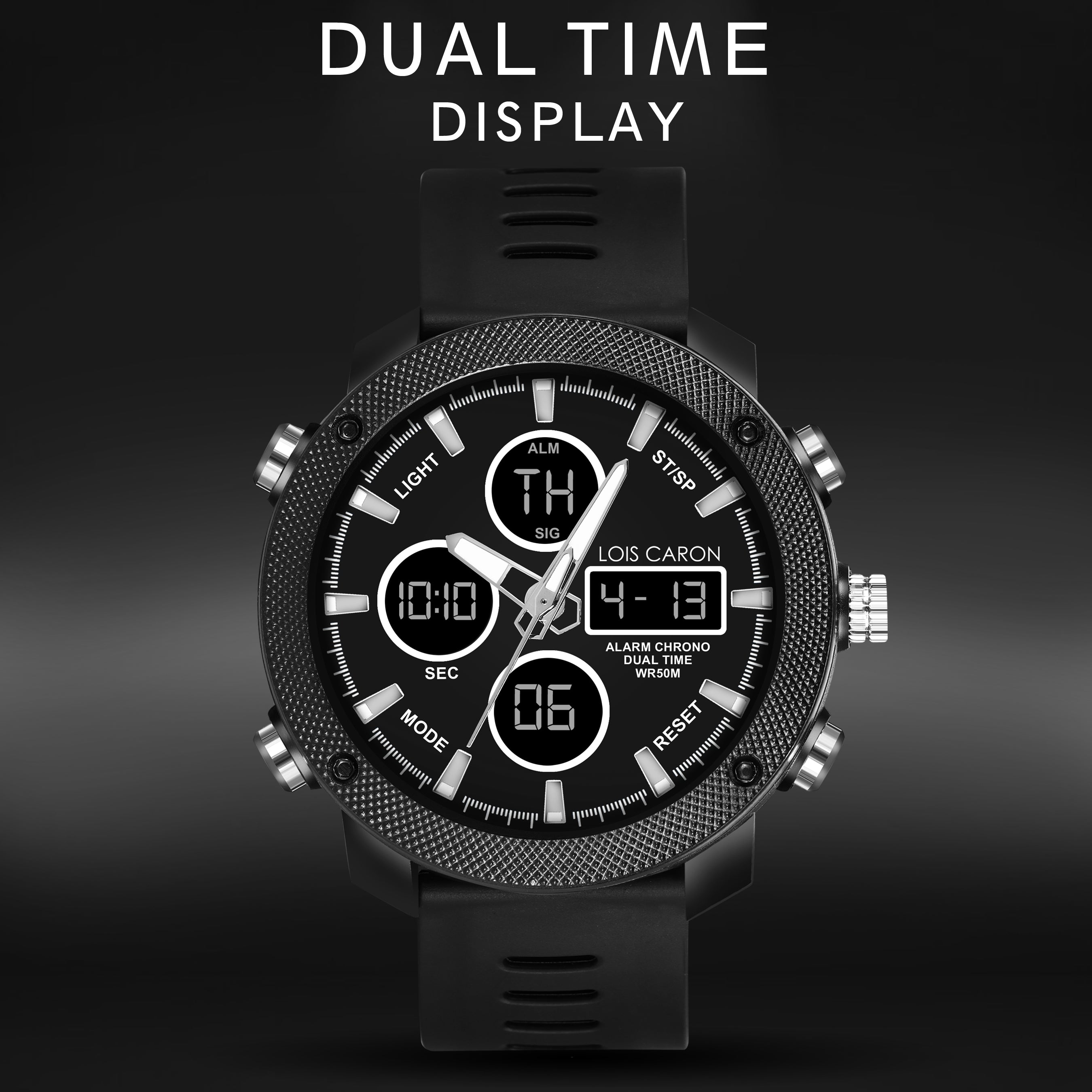 Analog-Digital Sports Watch: Chronograph, Dual Time, Alarm, Stopwatch, Water-Resistant, Shock-Resistant, Back Light Display- The Perfect Watches for Men LCDA8007