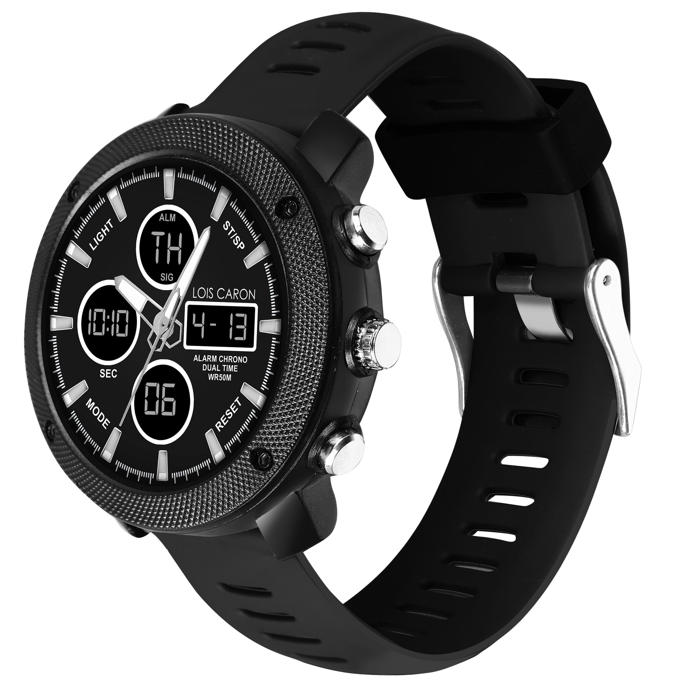 Analog-Digital Sports Watch: Chronograph, Dual Time, Alarm, Stopwatch, Water-Resistant, Shock-Resistant, Back Light Display- The Perfect Watches for Men LCDA8007