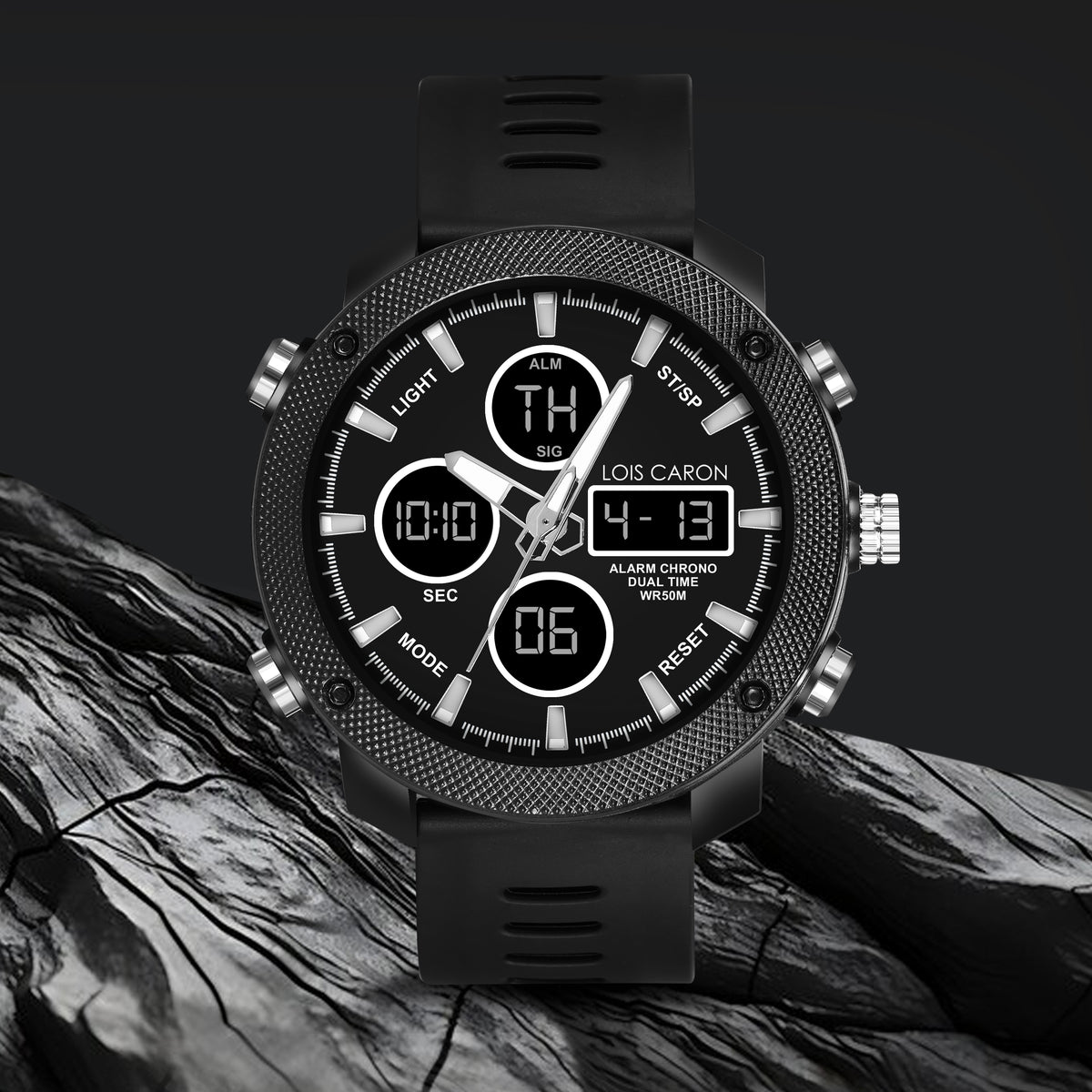 Analog-Digital Sports Watch: Chronograph, Dual Time, Alarm, Stopwatch, Water-Resistant, Shock-Resistant, Back Light Display- The Perfect Watches for Men LCDA8007