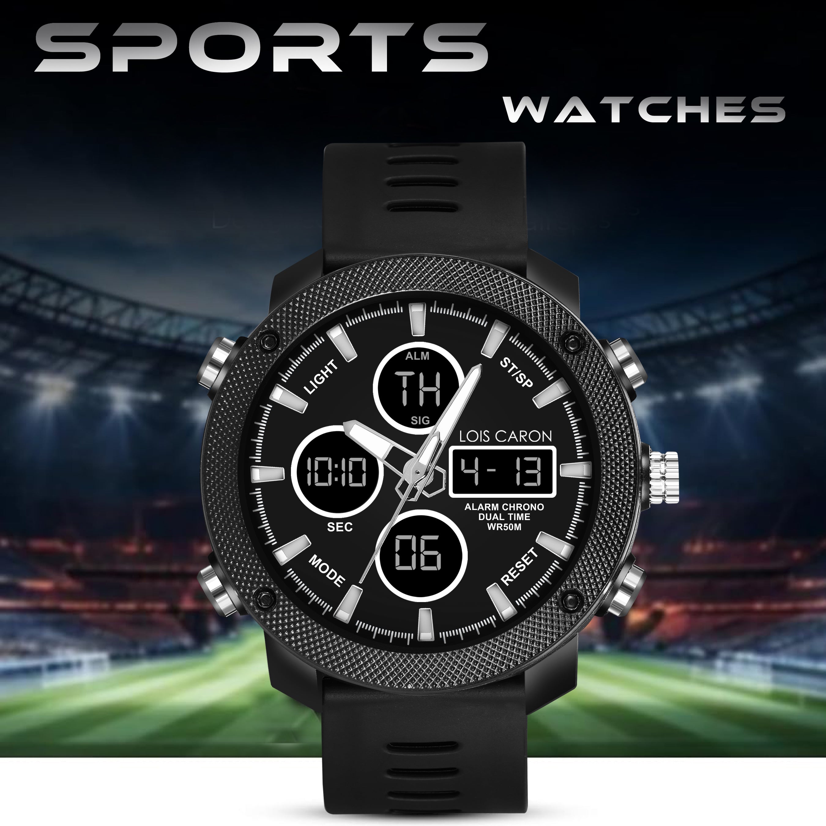 Analog-Digital Sports Watch: Chronograph, Dual Time, Alarm, Stopwatch, Water-Resistant, Shock-Resistant, Back Light Display- The Perfect Watches for Men LCDA8007