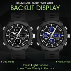 Analog-Digital Sports Watch: Chronograph, Dual Time, Alarm, Stopwatch, Water-Resistant, Shock-Resistant, Back Light Display- The Perfect Watches for Men LCDA8007