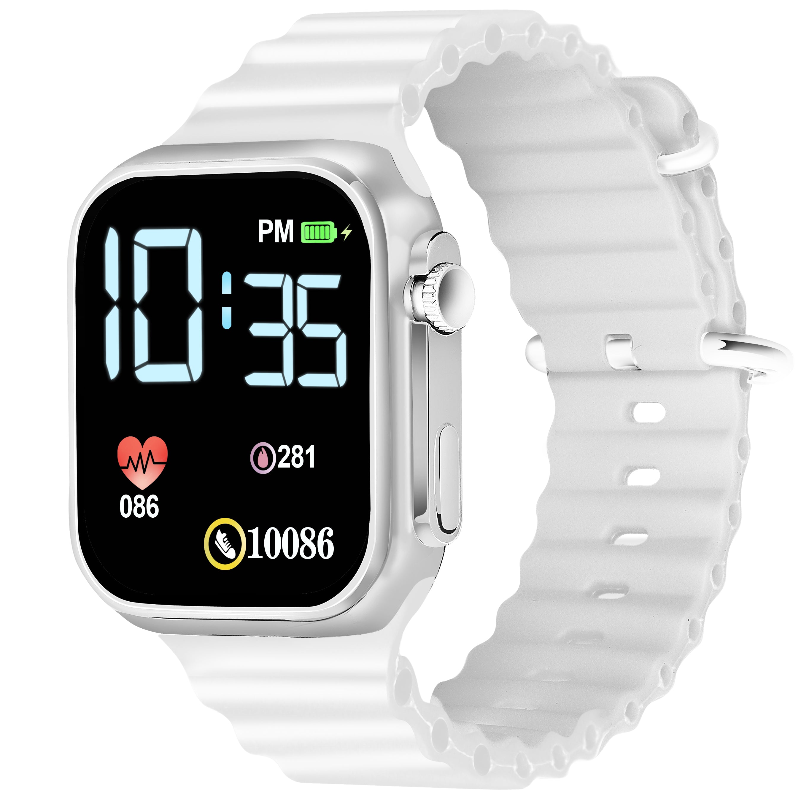 LOIS CARON D-1035 Teenagers LED Luxurious Fashion Silicone White Colored Digital Watch - For Boys & Girls