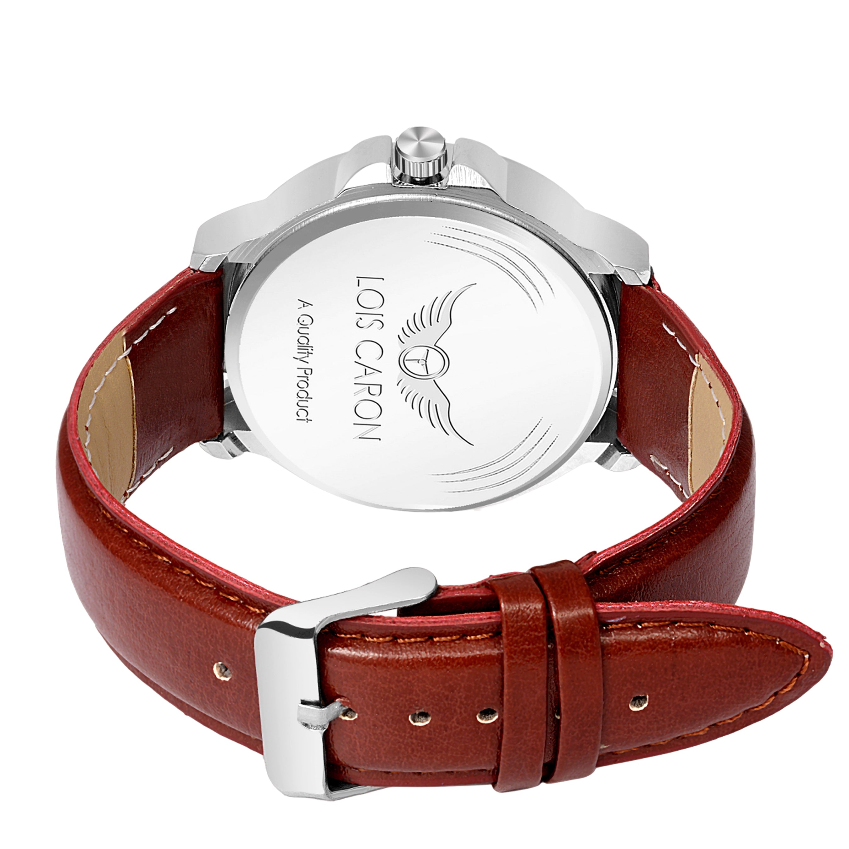 LOIS CARON White Dial & Brown Leather Strap for Boys Analog Watch - for Men(4248)