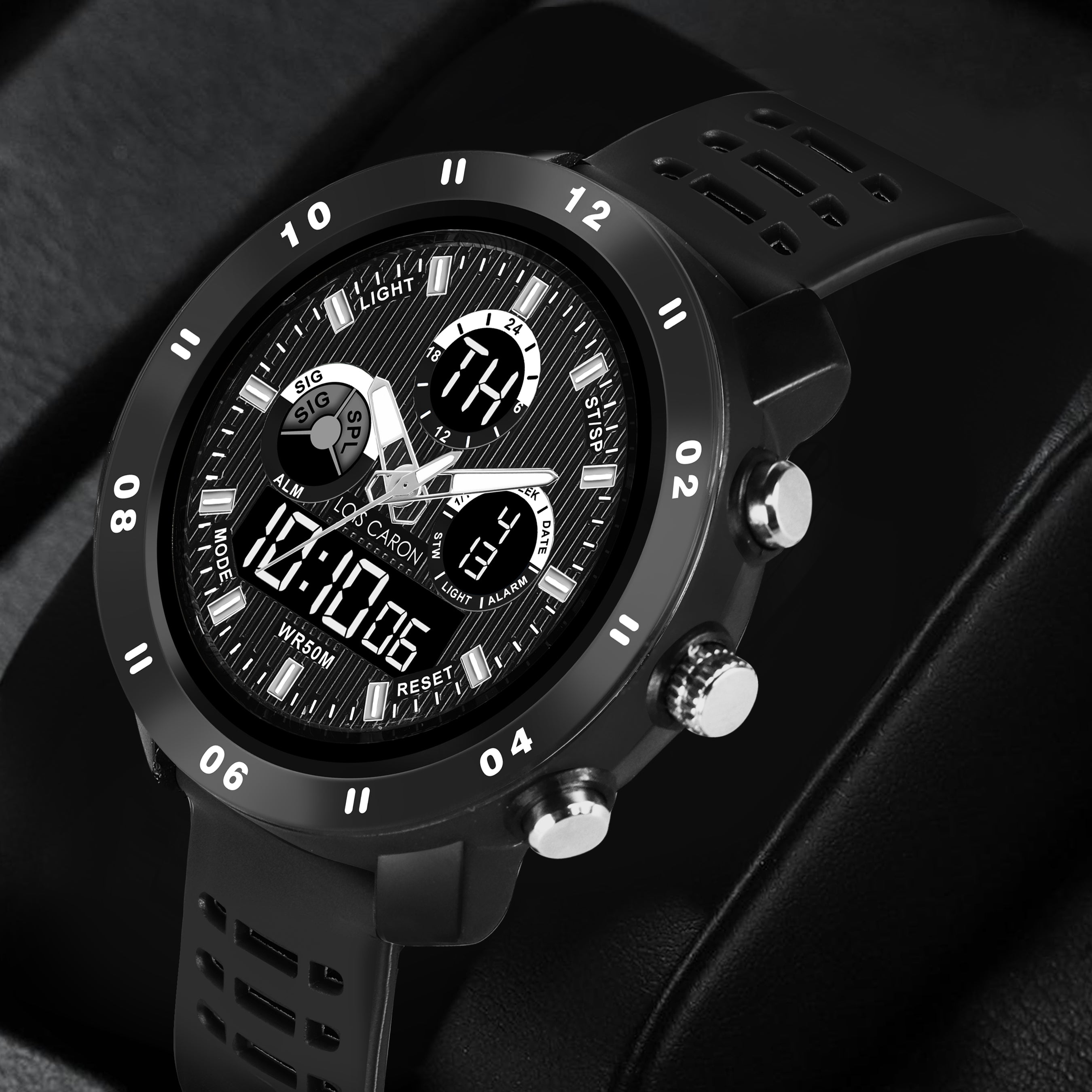 Analog-Digital Sports Watch: Chronograph, Dual Time, Alarm, Stopwatch, Water-Resistant, Shock-Resistant, Back Light Display- The Perfect Watches for Men LCDA8010