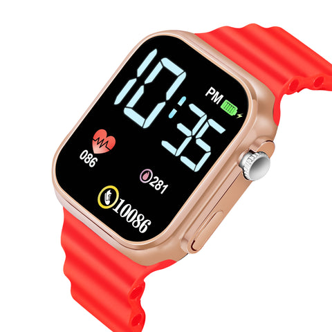 LOIS CARON D-1035 Teenagers LED Luxurious Fashion Silicone Red Colored Digital Watch - For Boys & Girls